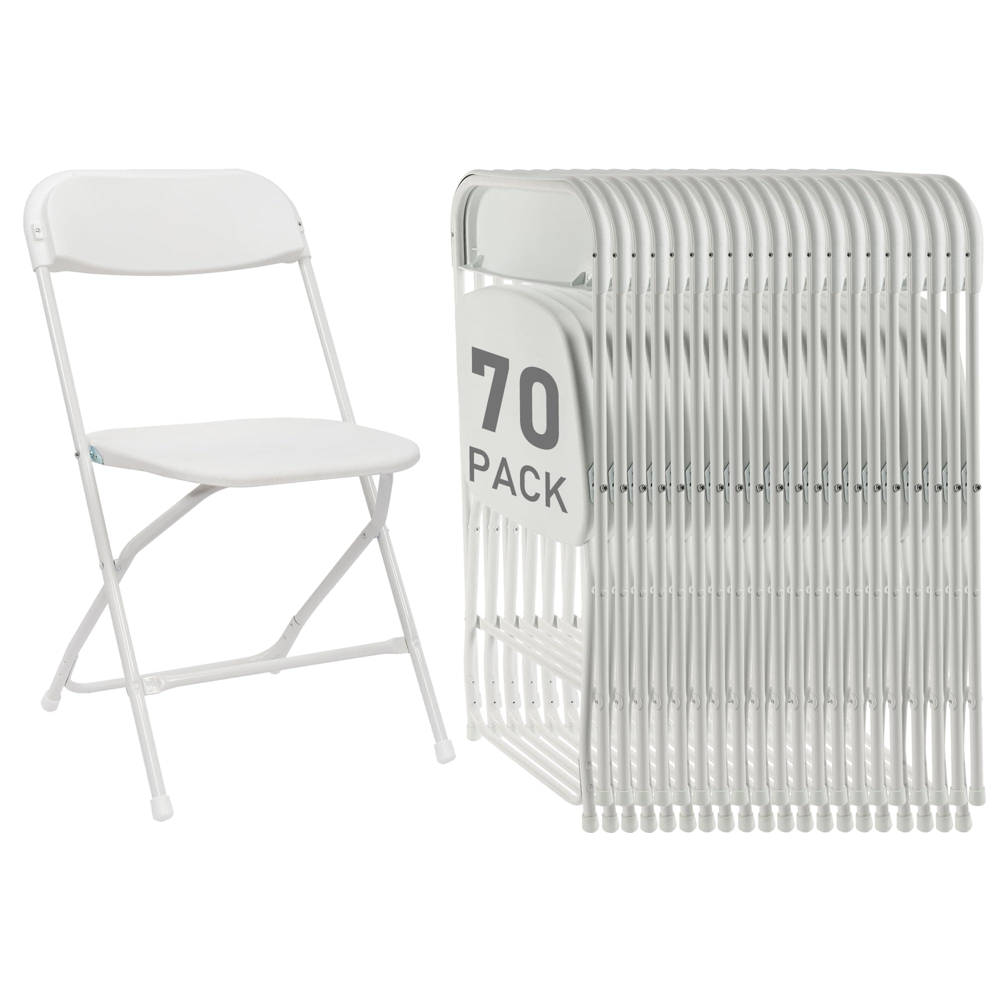 70 Pack White Plastic Folding Chairs, Portable Party Chairs, Stackable Commercial Seats with Steel Frame for Home Office Wedding Party Indoor Outdoor Events Chairs, 350lbs Capacity