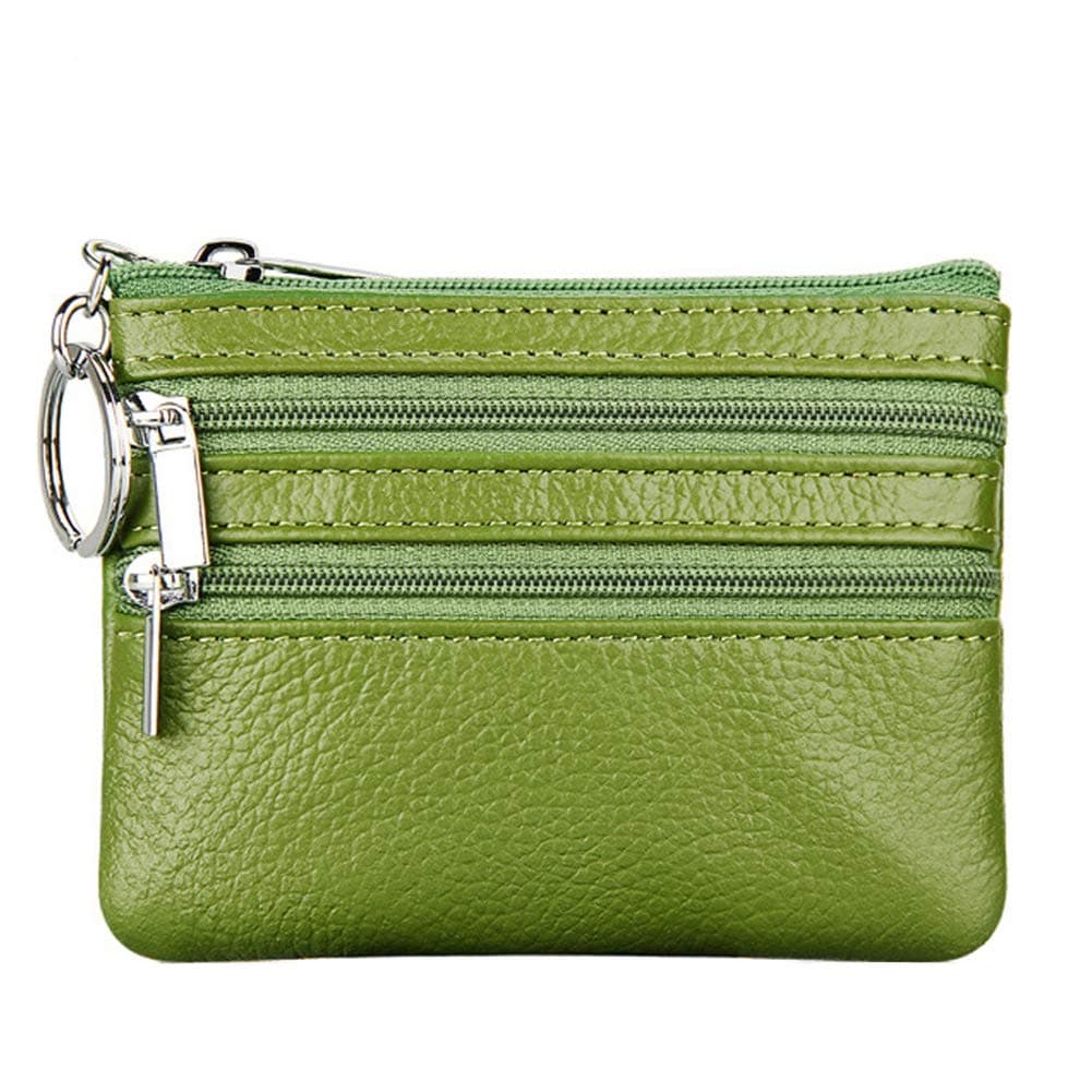 Women's Genuine Leather Coin Purse Mini Pouch Change Wallet with Keychain