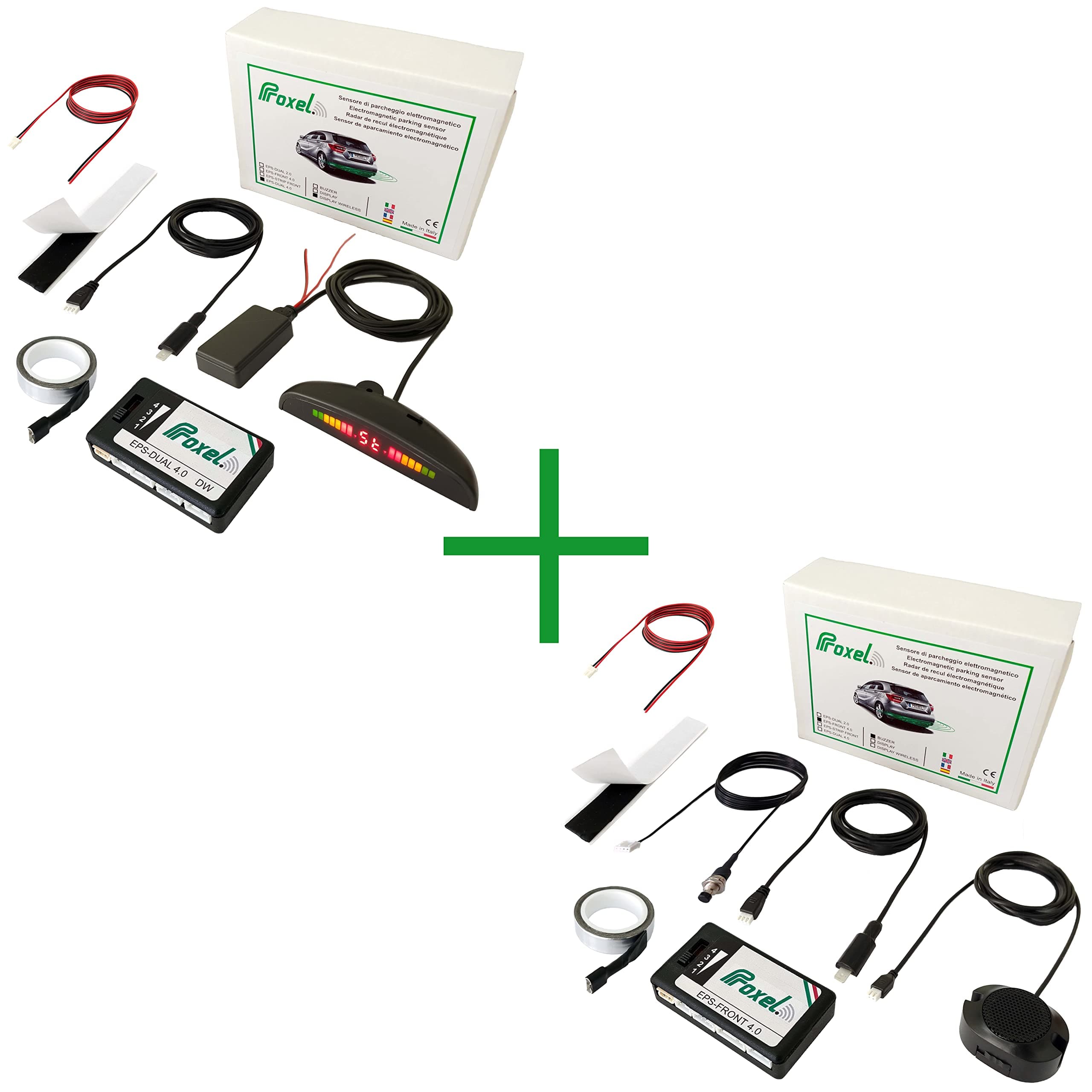 Electromagnetic Parking Sensor Front + Rear with Wireless Display, Without drilling the bumper, Universal and Original, Proxel Version 2021