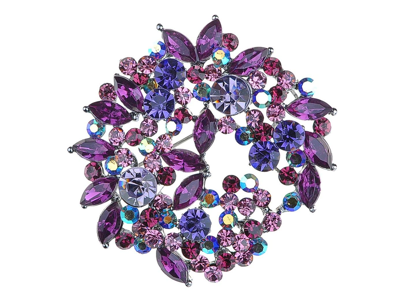 Violet Lavender Purple Crystal Rhinestone Floral Wreath Brooch Pin