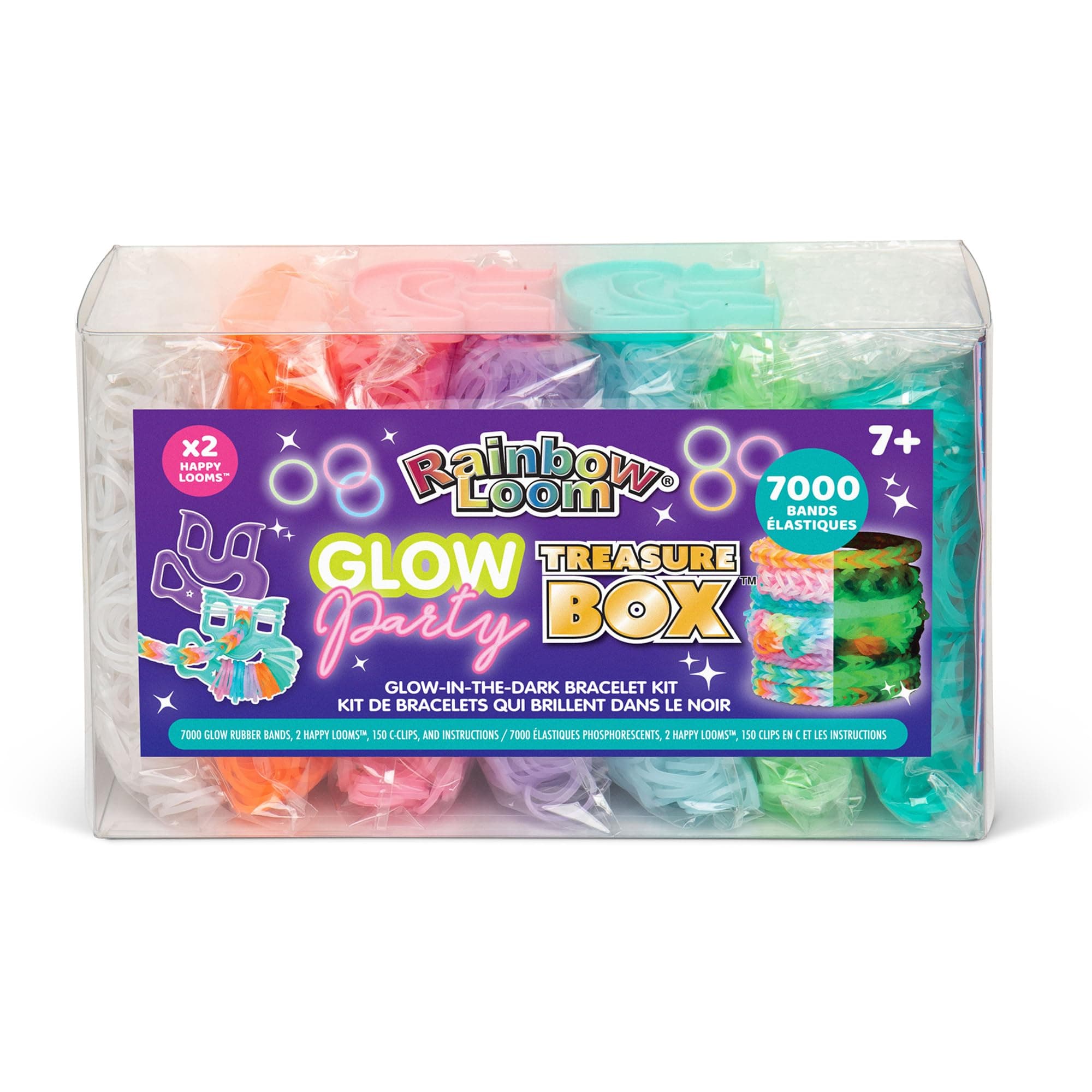Treasure Box - Glow-in-The-Dark Edition - DIY Bands Jewelry Kit, 7000 Glow Rubber Bands, 2 Happy Looms, Crafting Activity, Kids Ages 7+