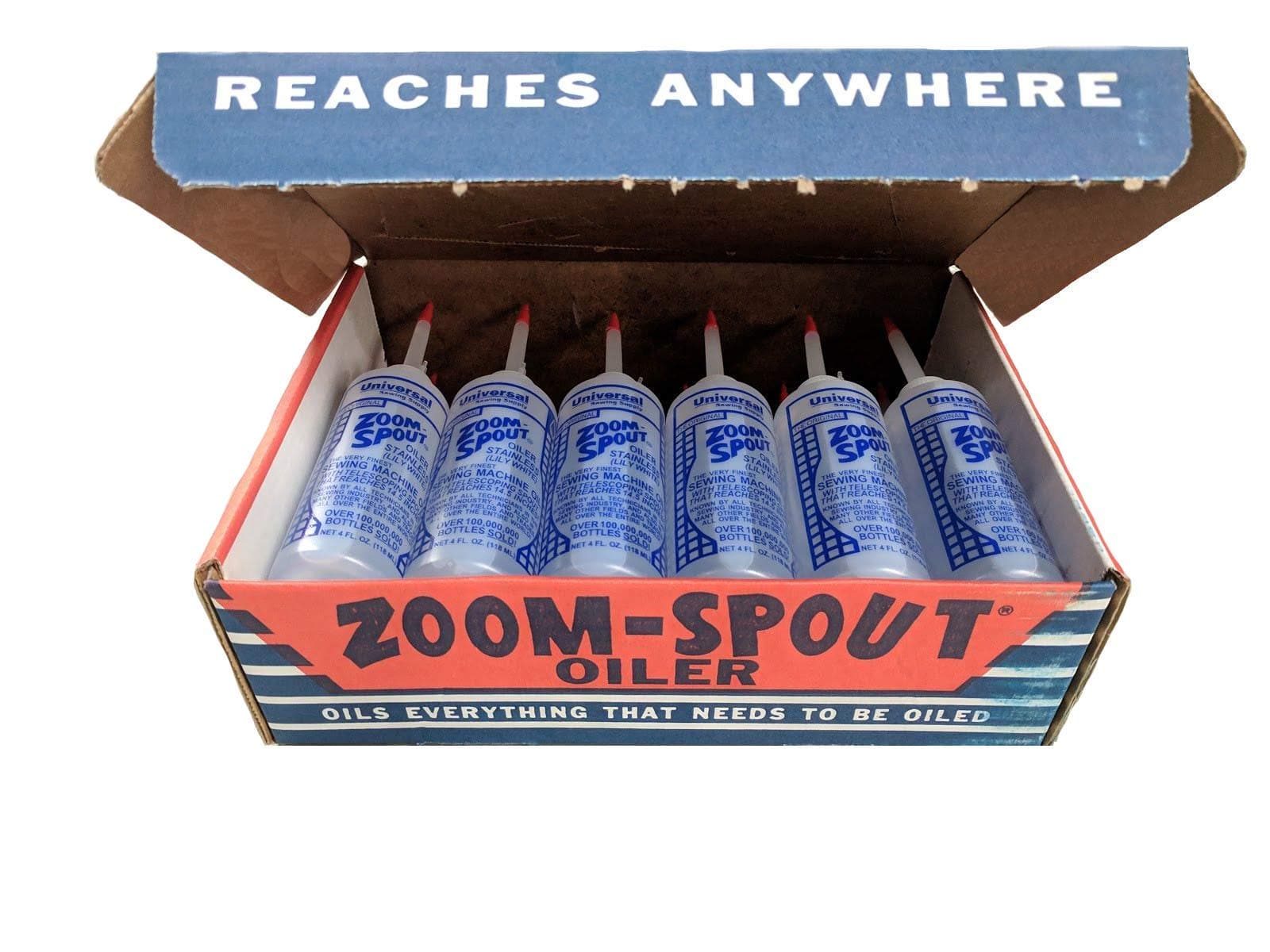 Sewing Machine Oil in Zoom Spout Oiler – Lily White Oil (Stainless) for Sewing Machines, Textile Machinery and Parts (12 Bottles)