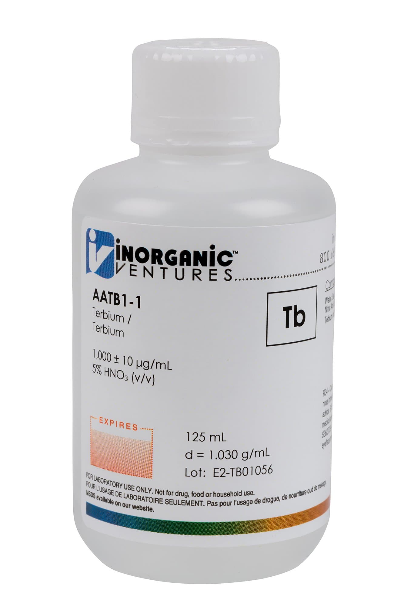 Inorganic Ventures AATB1-1 1000ppm Terbium (Tb) Standard for Atomic Absorption, 125ml Volume