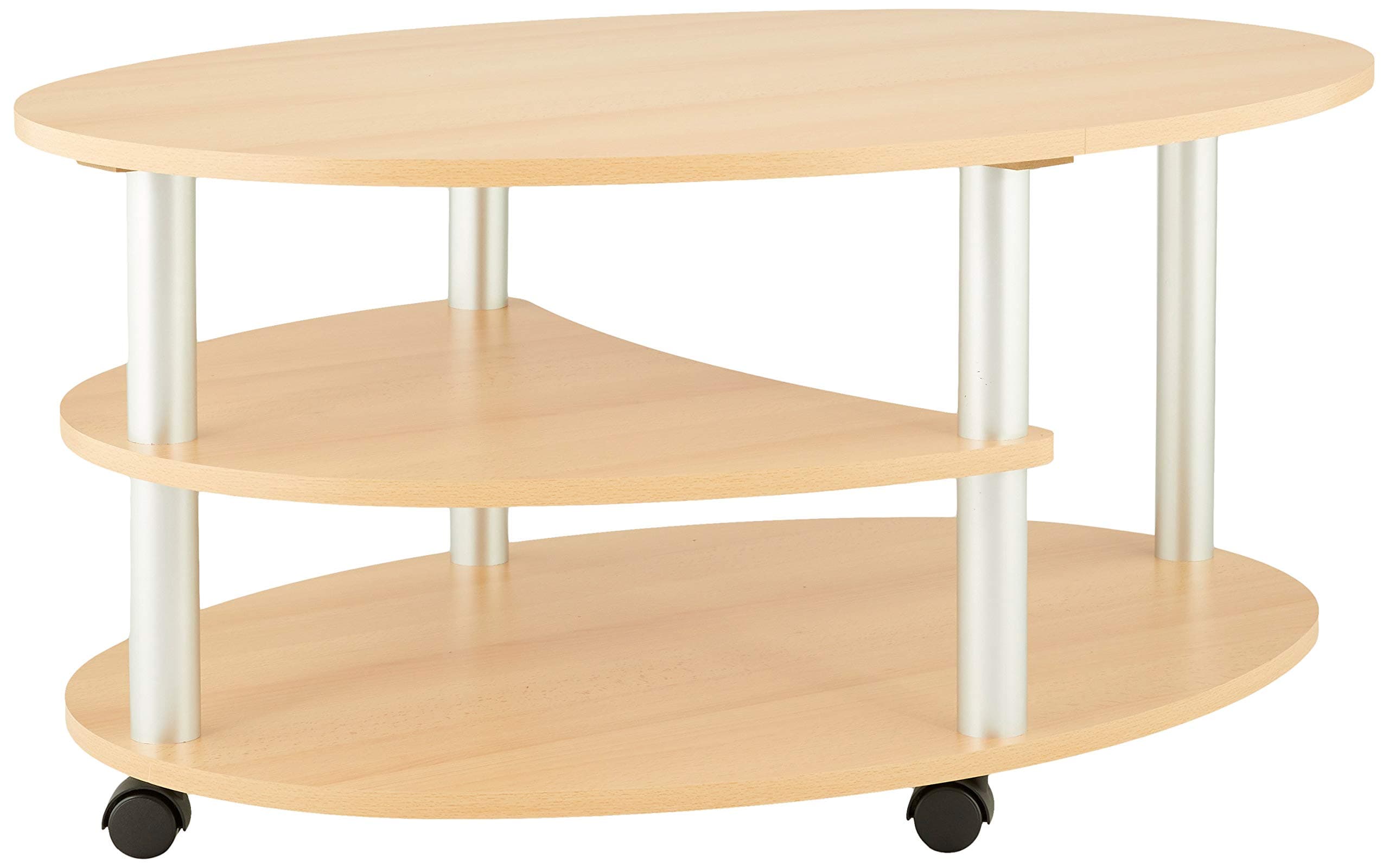 Alfa-Tische M838 Primo 91 x 70 cm Beech Décor on Rollers, Oval Coffee Table