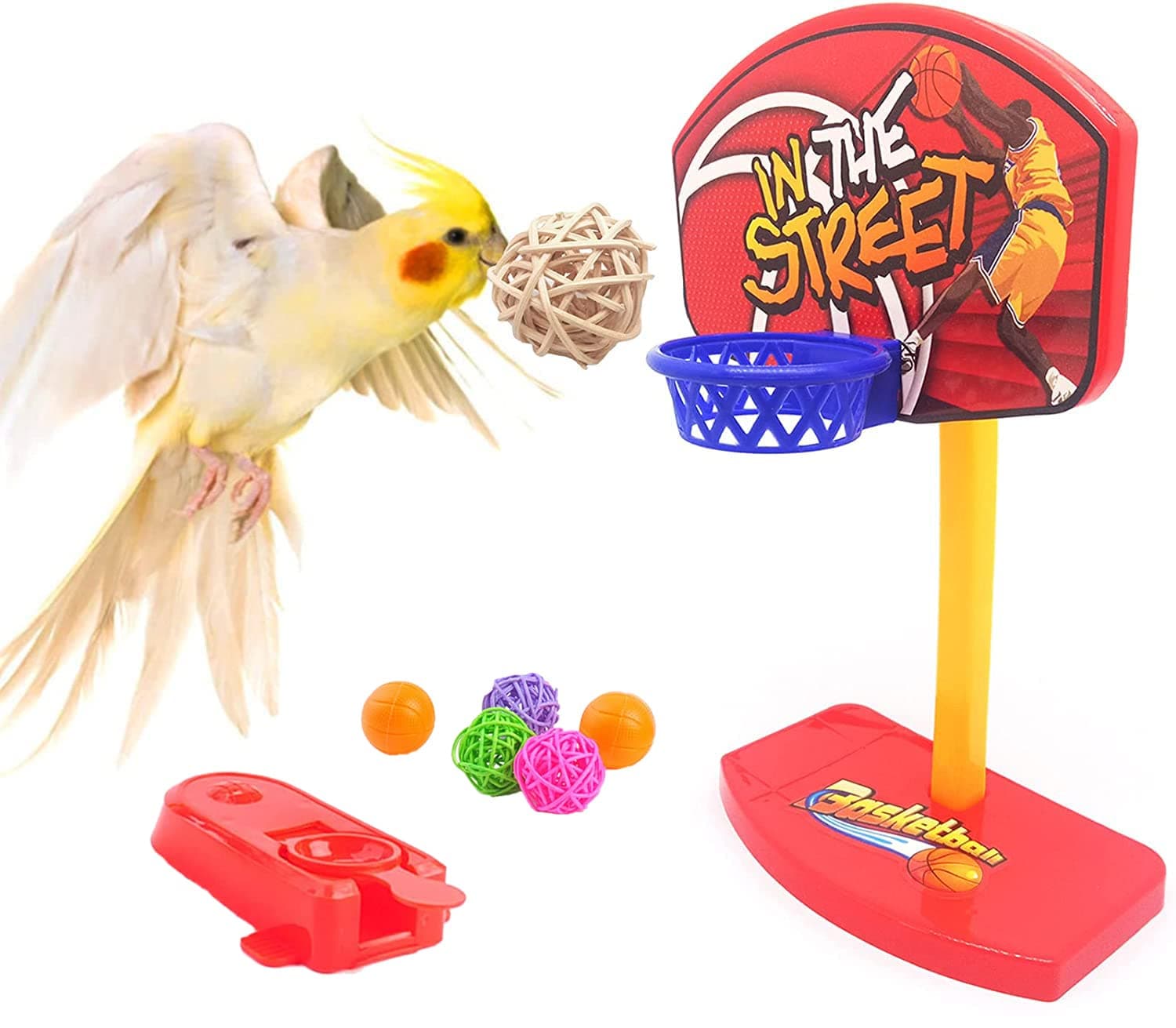 Sage Square Bird Toy, Mini Funny Birdie Basketball Hoop Prop Supplies for Parakeet, Budgie, Cockatiel, Cage Toy