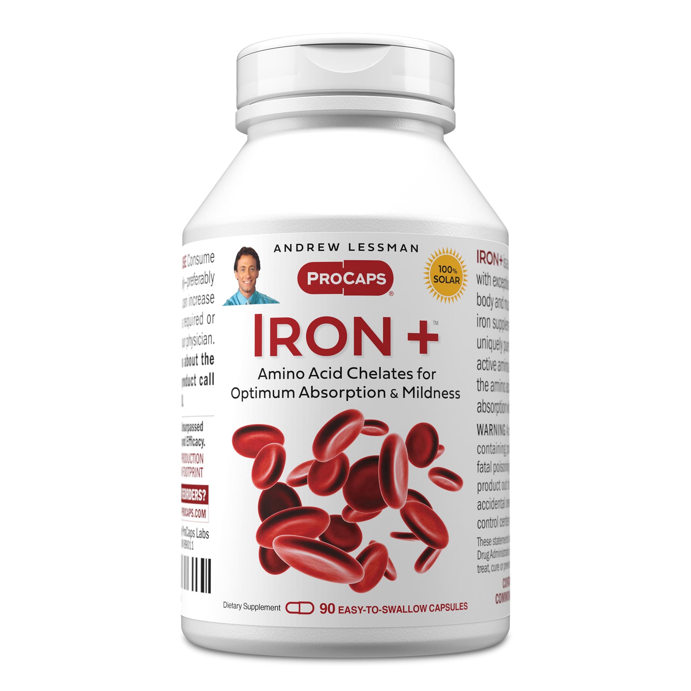 Iron Plus 90 Capsules - 18mg Iron, 100% Pure Amino Acid Chelated Iron (Glycinate, Aspartate), Plus Vitamin C for Increased Absorption, Small, Easy to Swallow Capsules, No Additives