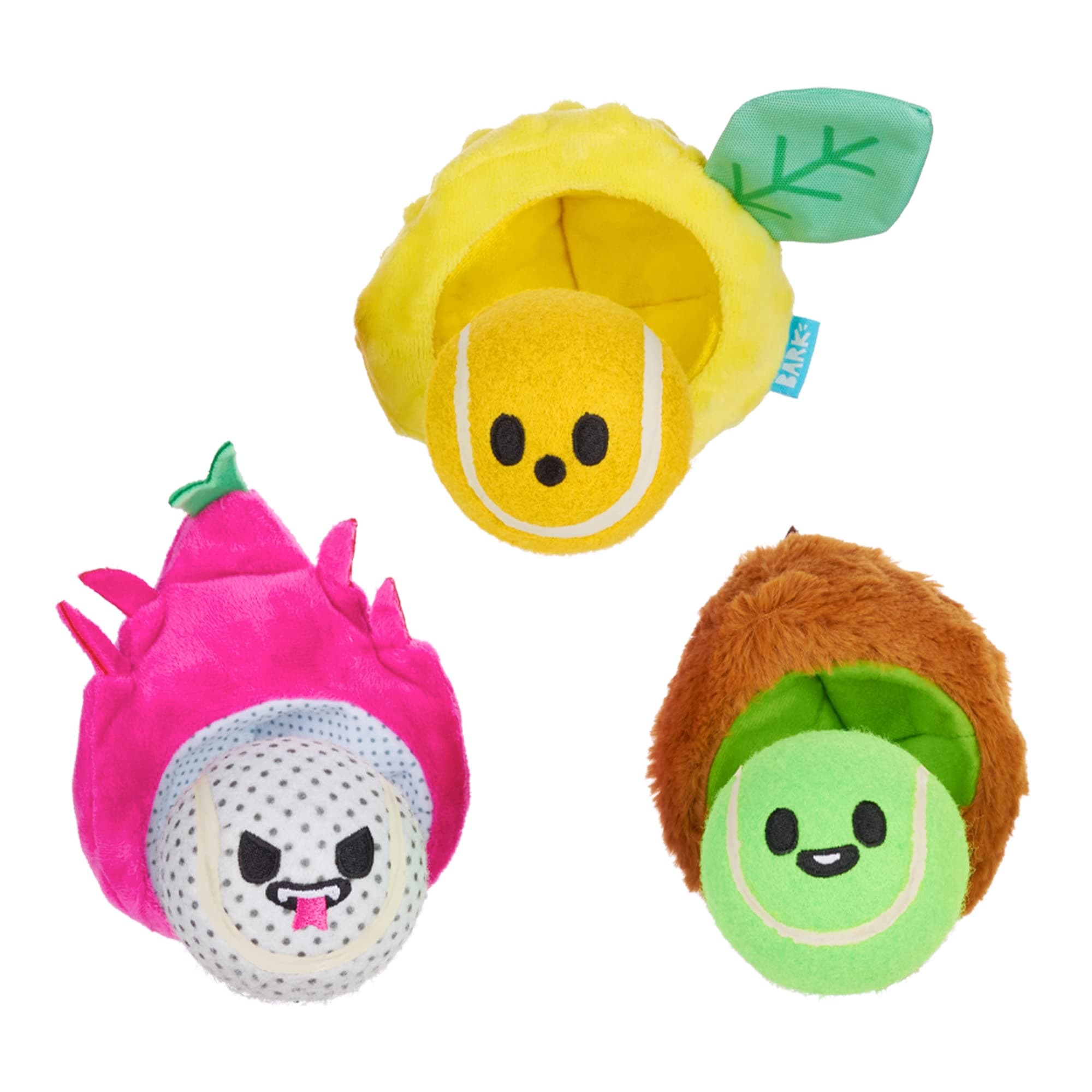 Barkbox Fruity Cutie Tropical Trio Hundespielzeug,Quietschball Spielzeug,Interaktive Tennisbälle zum Apportieren, Training & Bewegung, mittelgroße und große Hunde,Klein
