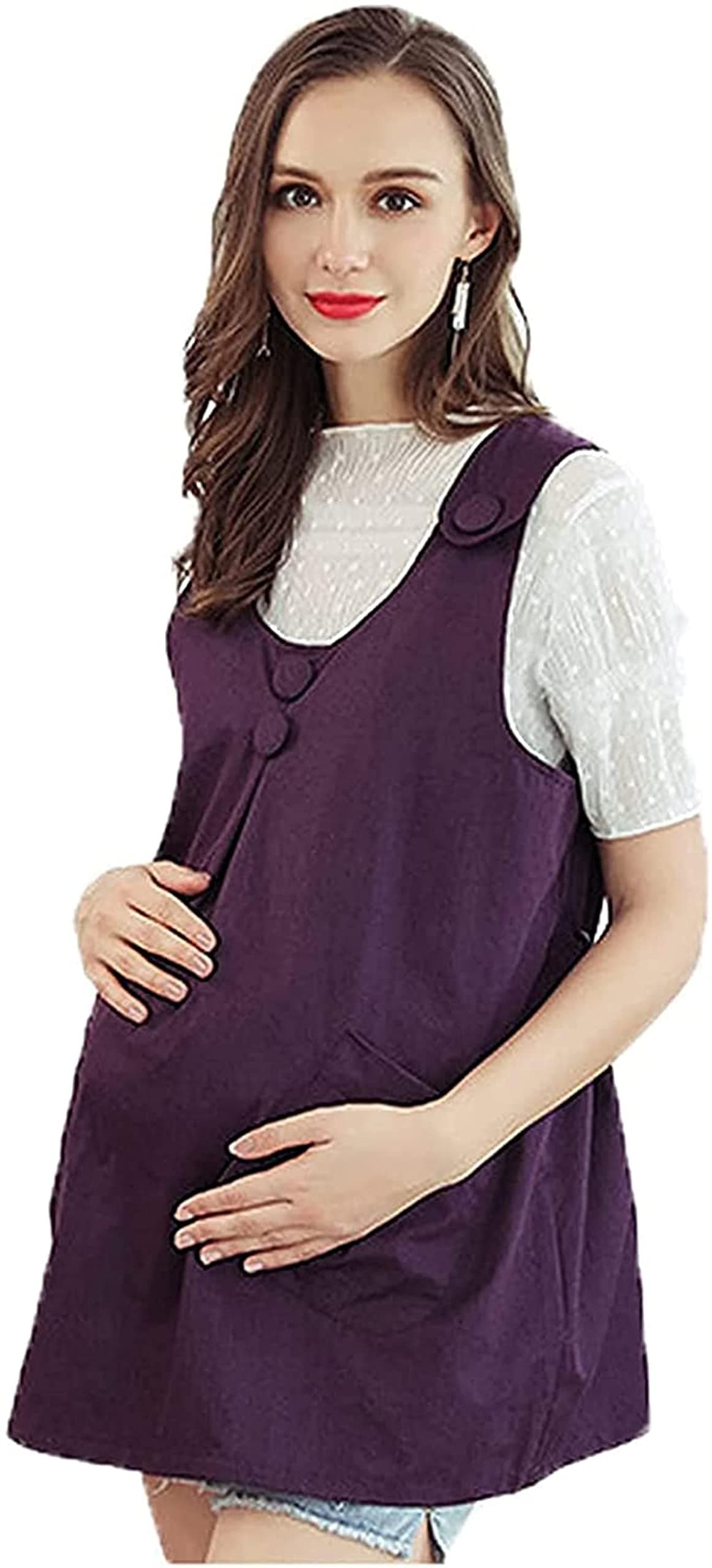 ADSWIN EMF Anti-Radiation Maternity Clothes Pregnancy Radiation Shielding Maternity Apron Dress WiFi 5G Anti-Radiation Shield (Color : Purple, Size : XL)