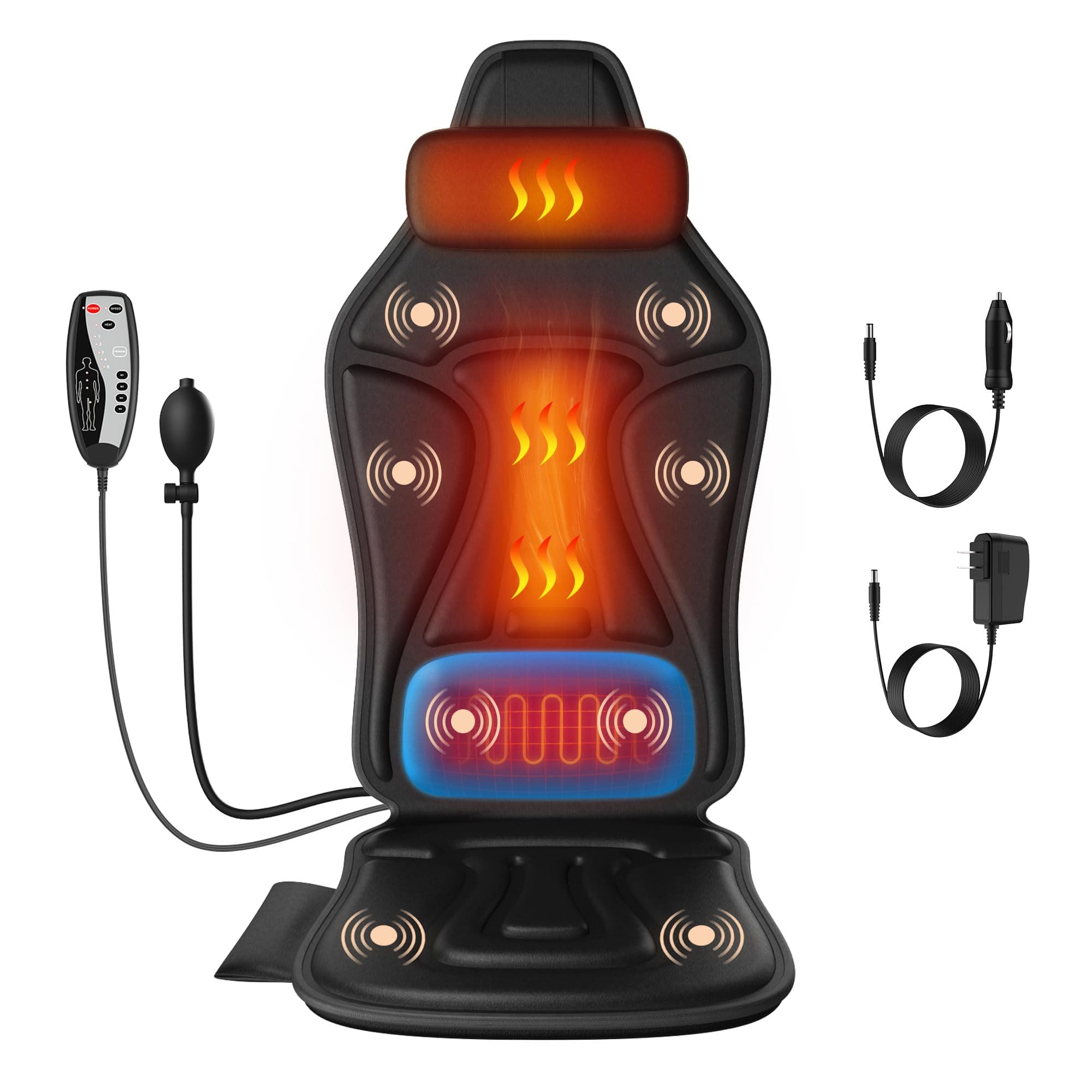 Vibration Back Massager for Chair with Heat, Massage Chair Heating Pad with Lumbar Traction, Seat Massager for Seniors, Office Workers & Family, Fatigue & Pain Relief in Office, Home Use