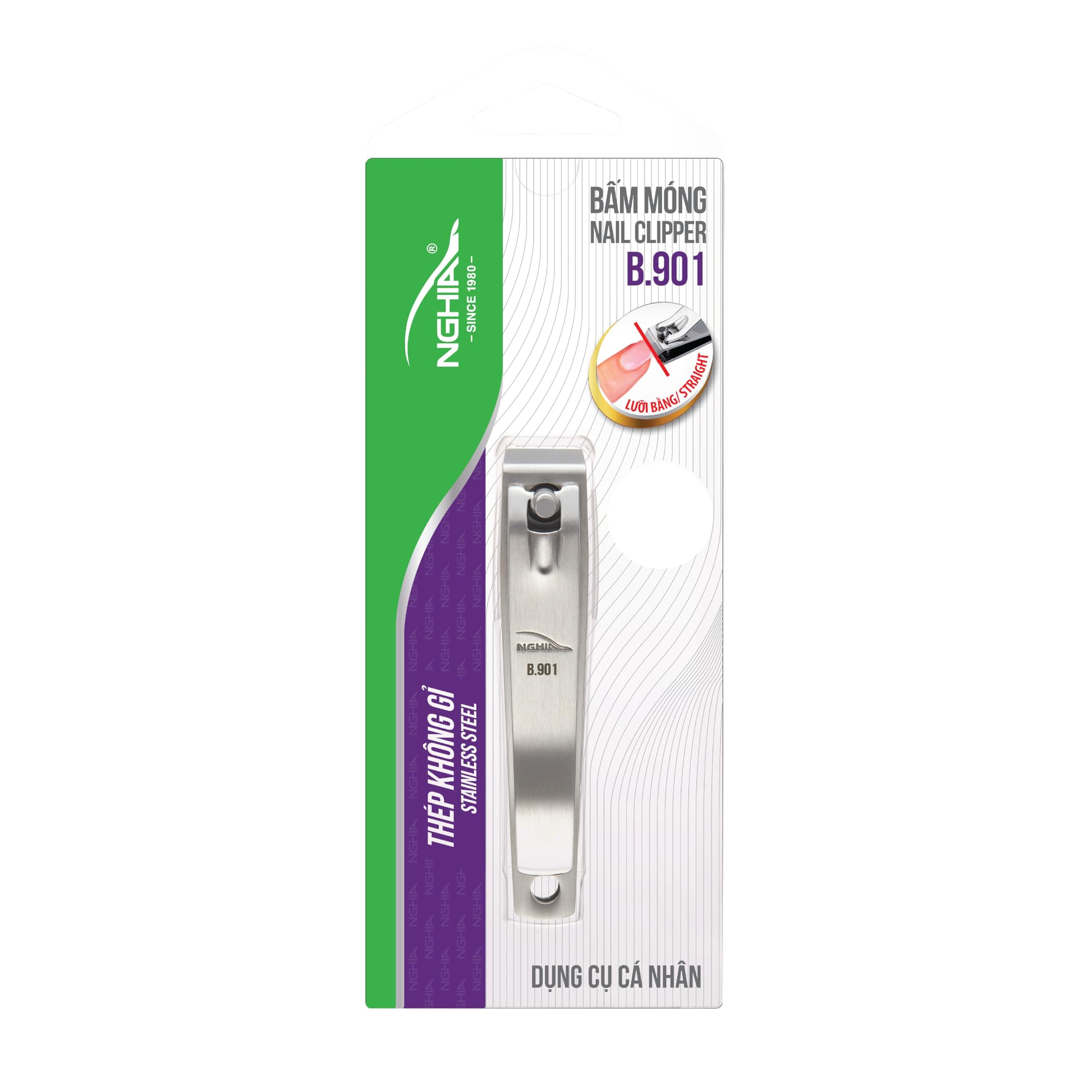Straight Blade Nail Clipper - B-901 (Stainless Steel) | Large Jaw | Flat Jaw Design | NGHIA