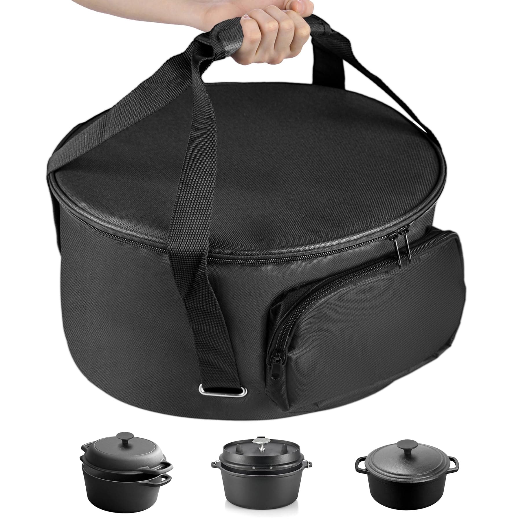 Dutch Oven Bag,Suit for 14 Inch Dutch Oven, Carry Bag with Extra Inner Crossed Straps & Pockets
