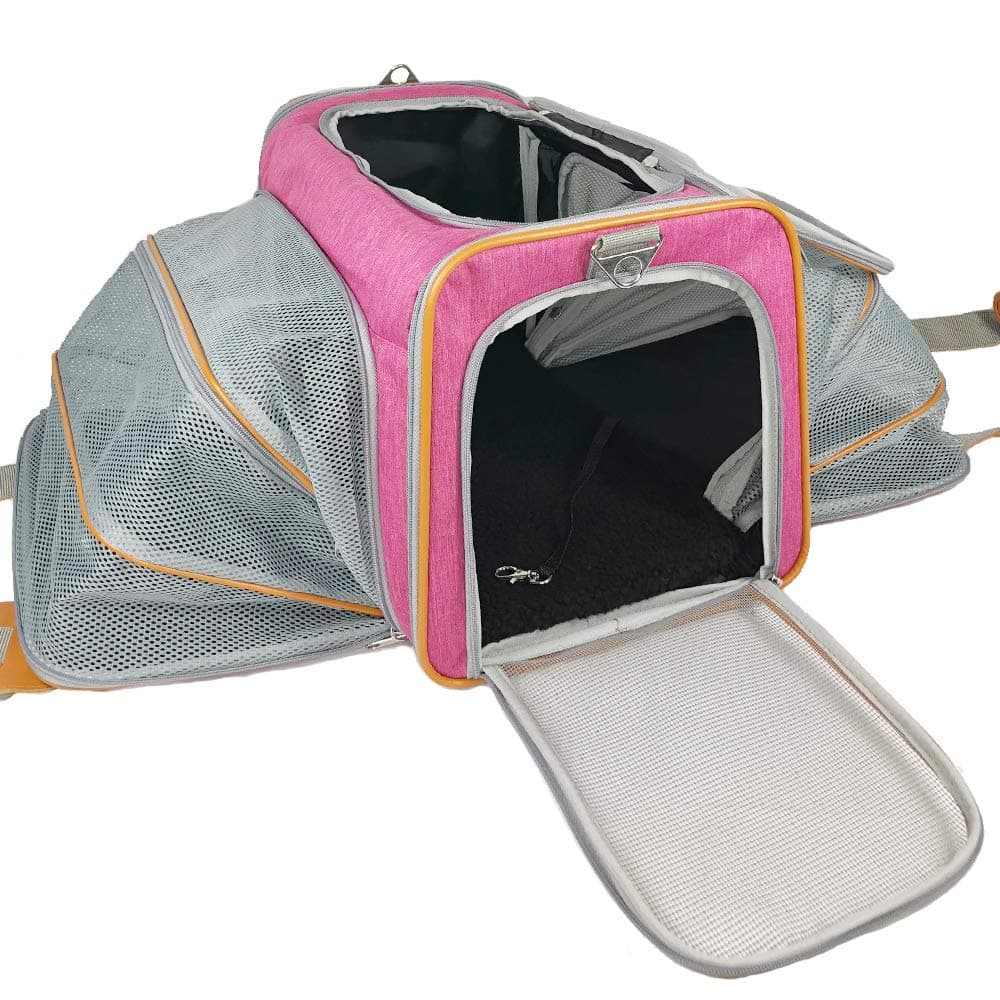 Adorabae Travel Pet Carrier Airline Approved Soft Sided Expendable Foldable Luxury for Cats and Small Dogs Pink