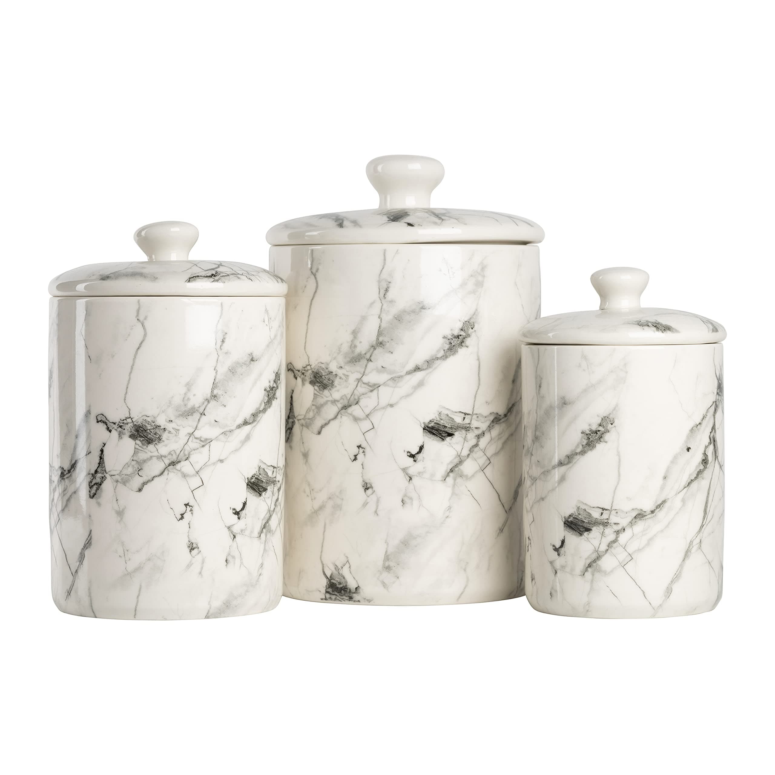 10 Strawberry StreetMarble 3 Piece Canister Set, White/Black