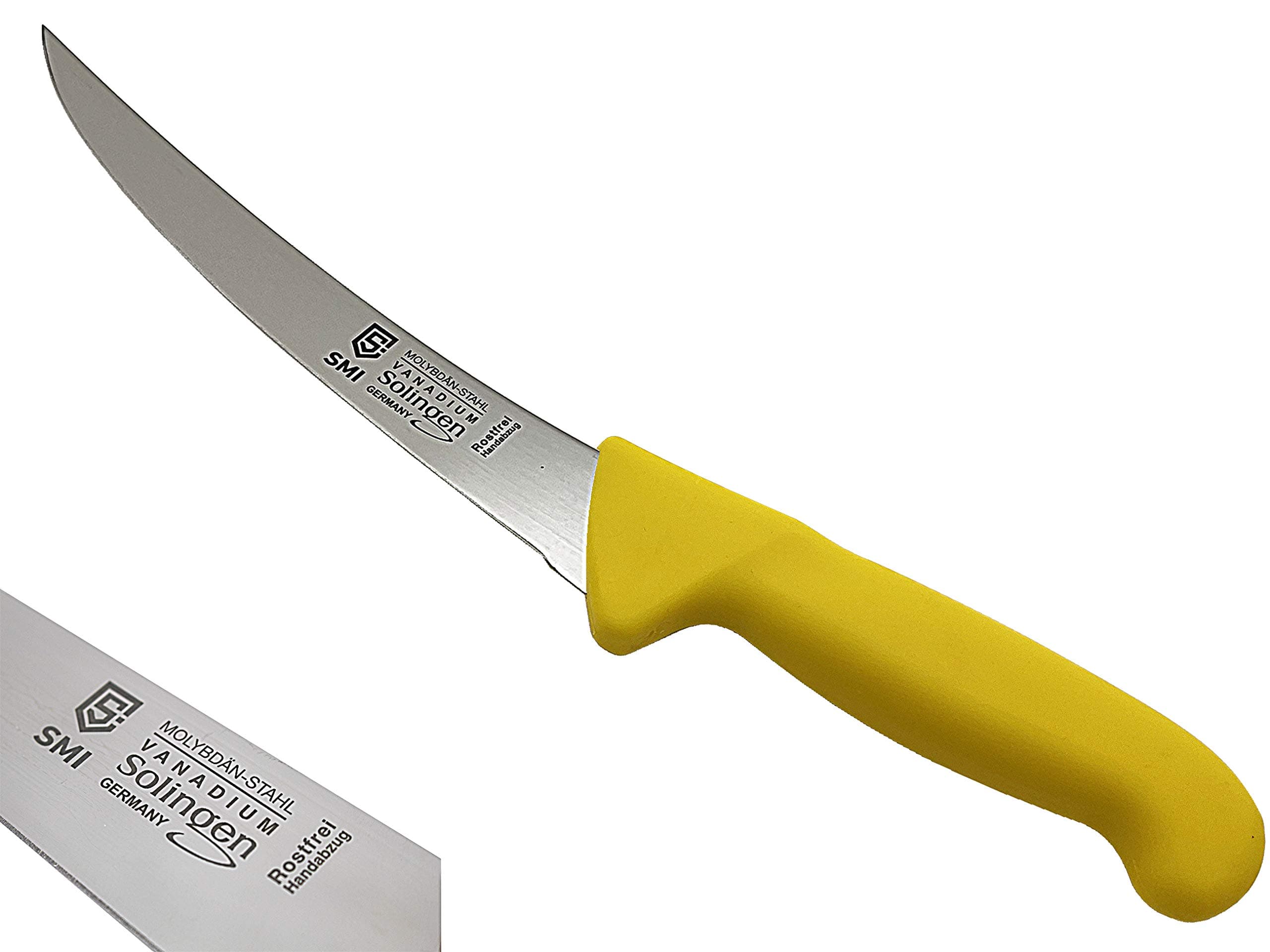 SMI Solingen Germany Boning Knife - Curved 5 inch Semi-Stiff Sharp Blade Fillet Knife for Meat Processing and Deboning