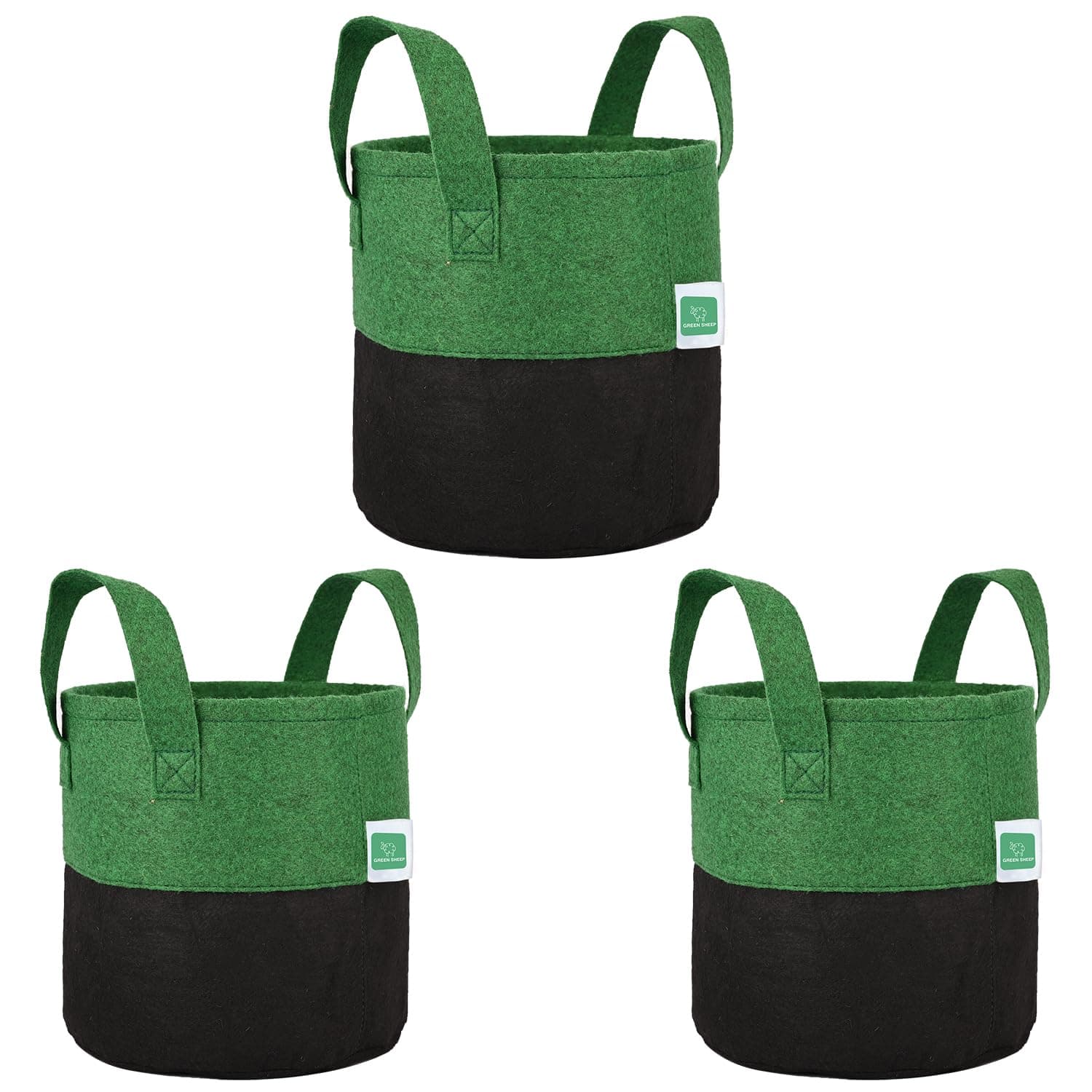 GREENSHEEP Geo Fabric Grow Bags UV Treated Gardening Cotton Pots Terrace Indoor Outdoor Home Balcony Nursery Leafy Vegetable Fruits and Flower (Black & Green Round 400 GSM Size 10x10 Pack of 3)