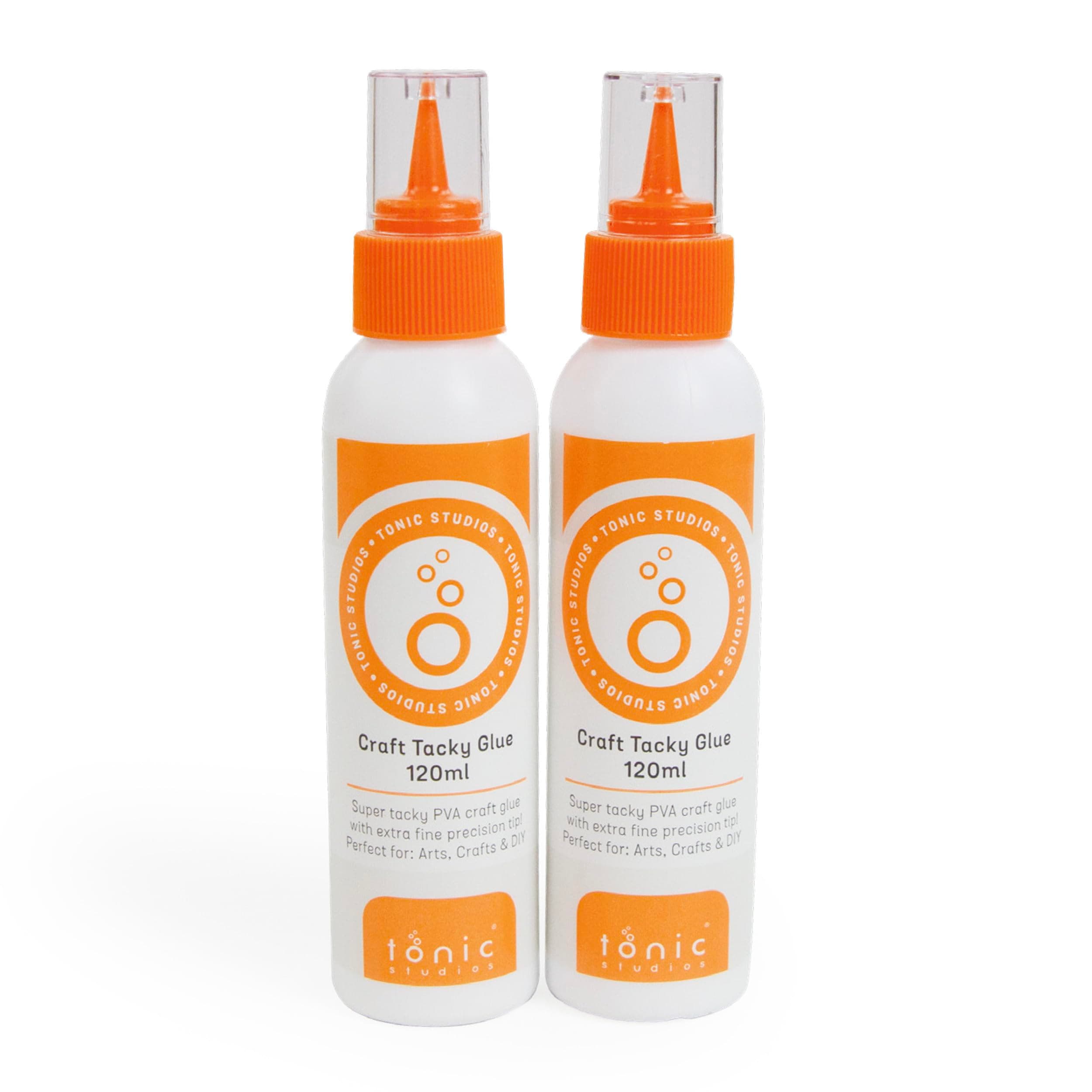 Tonic Studios Craft Tacky Glue 120ml - Pack of 2 | Super Tacky PVA for Paper, Cards, Fabric, and Plastics | Easy-to-Squeeze Precision Nozzle