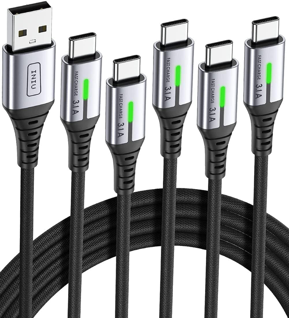 USB C Charger Cable 3.1A, [5Pack, 2m+2m+1m+1m+0.5m] QC 3.0 Phone Charger Type C Fast Charging Cable for Samsung Galaxy S25 S24 Ultra, iPhone 17 16 Pro Max Air, Google Pixel 10 9 Redmi Note Xiaomi