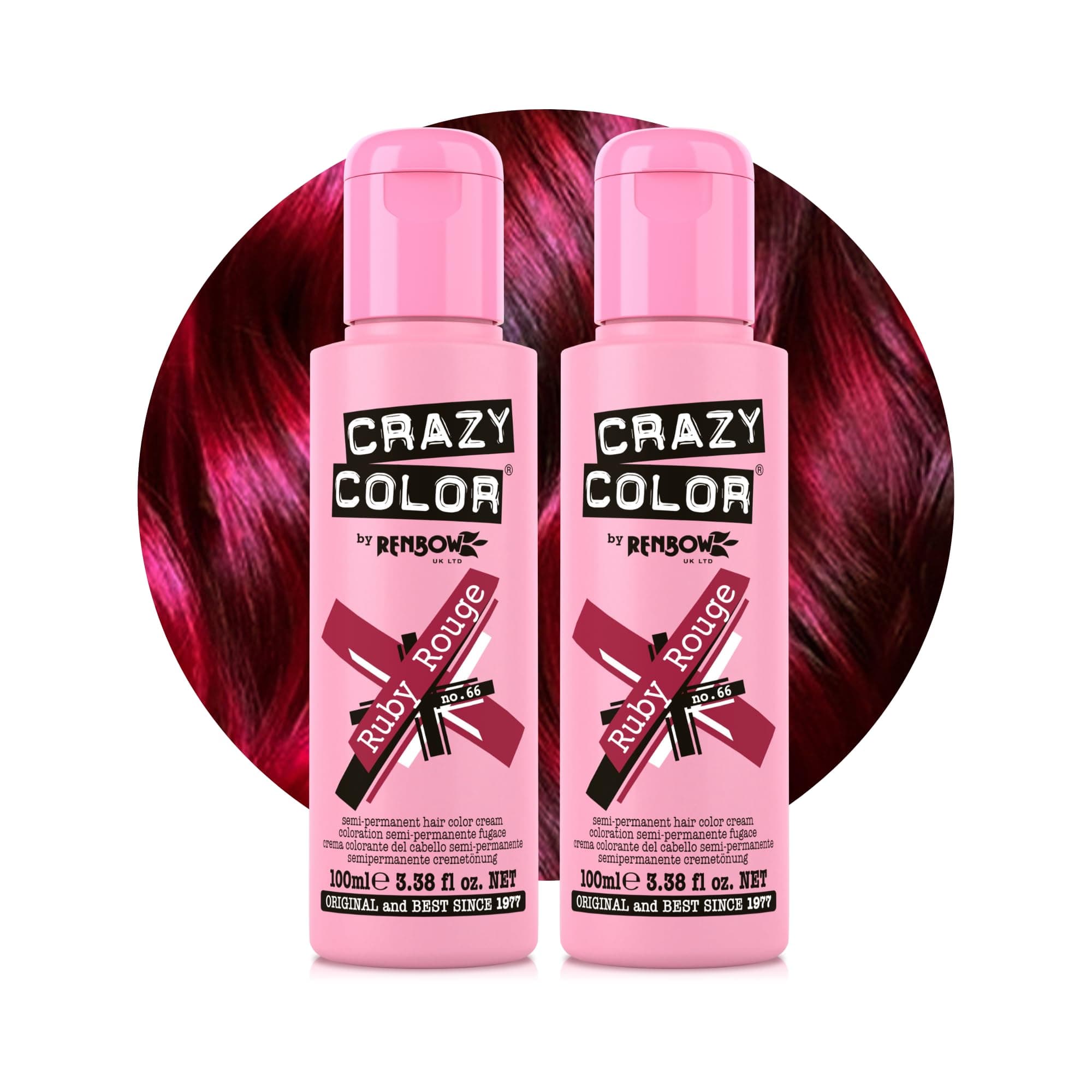 Crazy Color Vibrant Ruby Rouge Semi-Permanent Duo Hair Dye. Highly Pigmented Wine Red/Plum Conditioning & Oil Nourishing Vegan Formula | No Bleach or Ammonia | 200ml