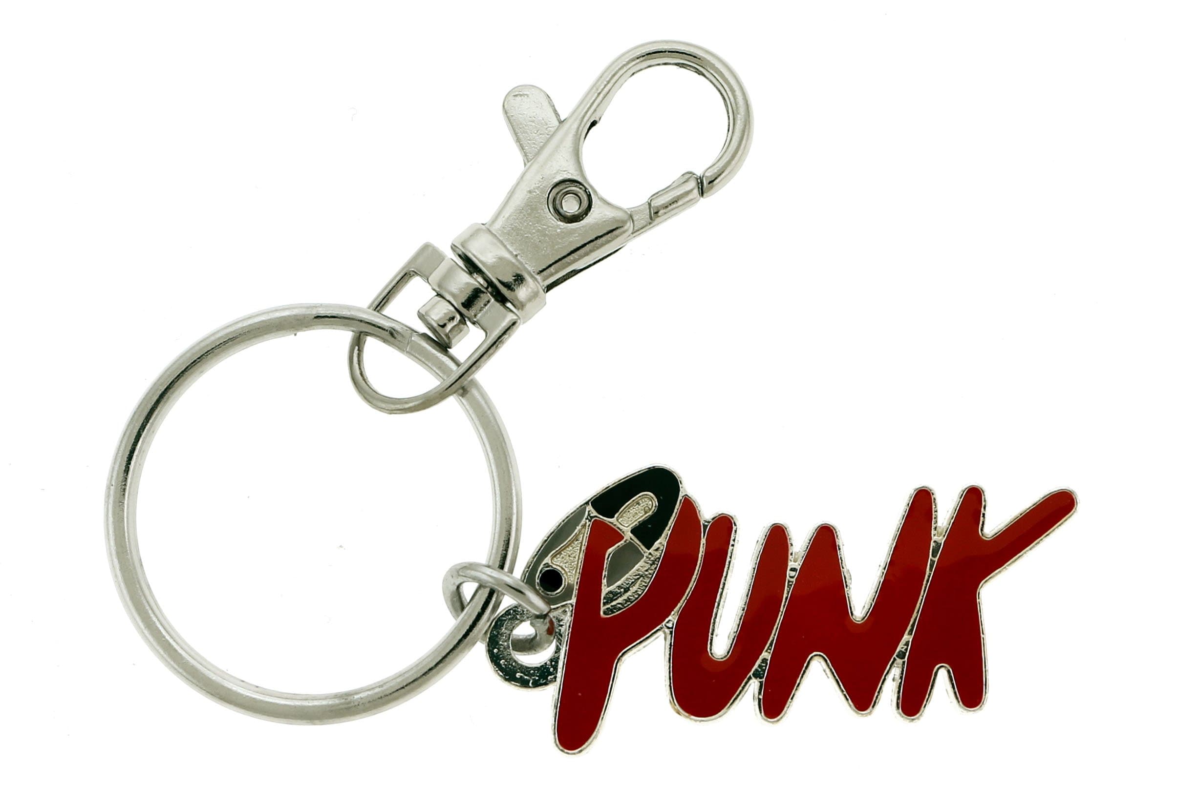 Silver-Tone Split Ring Key Chain With Trigger-Snap And The Word Punk In Pink KEKC4843