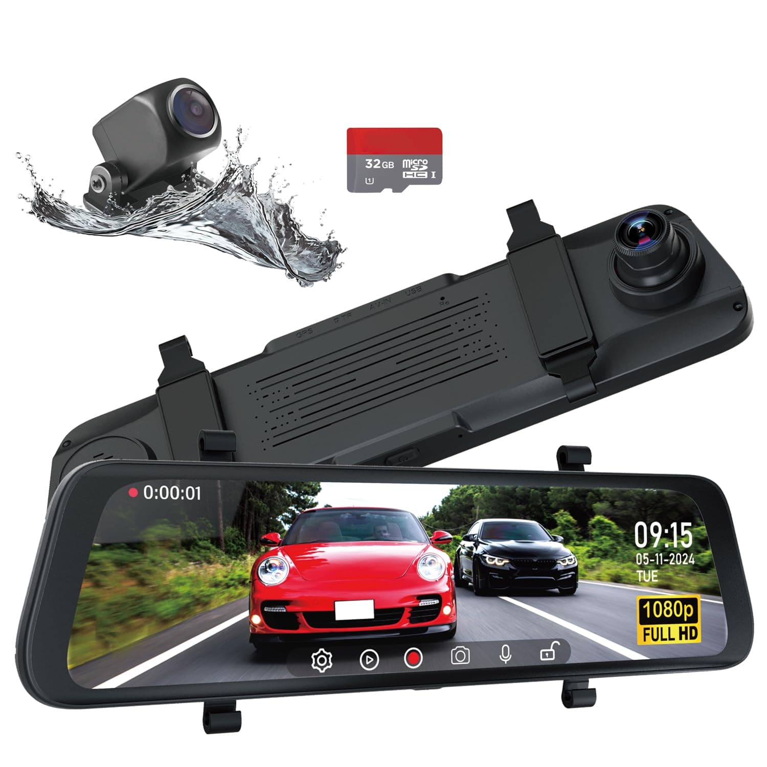 ACUMENXR10 Rear View Mirror Camera, 10" Smart Touch Screen Mirror Dash Cam Front and Rear, Backup Camera for Cars, Dash Cam for Cars with WDR Night Vision, Included 32GB Card