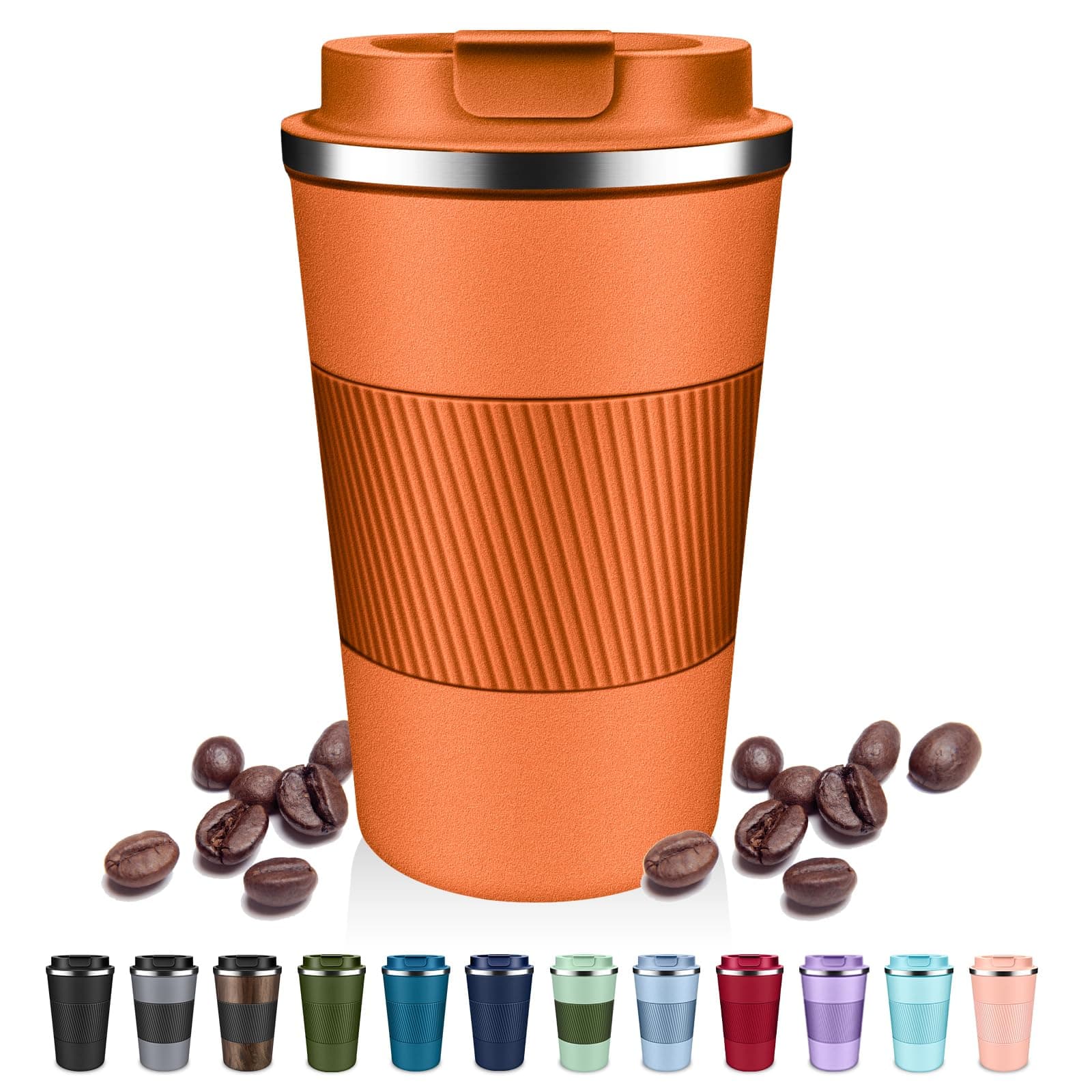 Insulated Coffee Tumblers with Flip Lid 12oz / 17oz, Stainless Steel Travel Coffee Mug Leak Proof, Vacuum Insulated Coffee Mug Reusable Cup, Keeps Cold and Hot for Coffee Tea