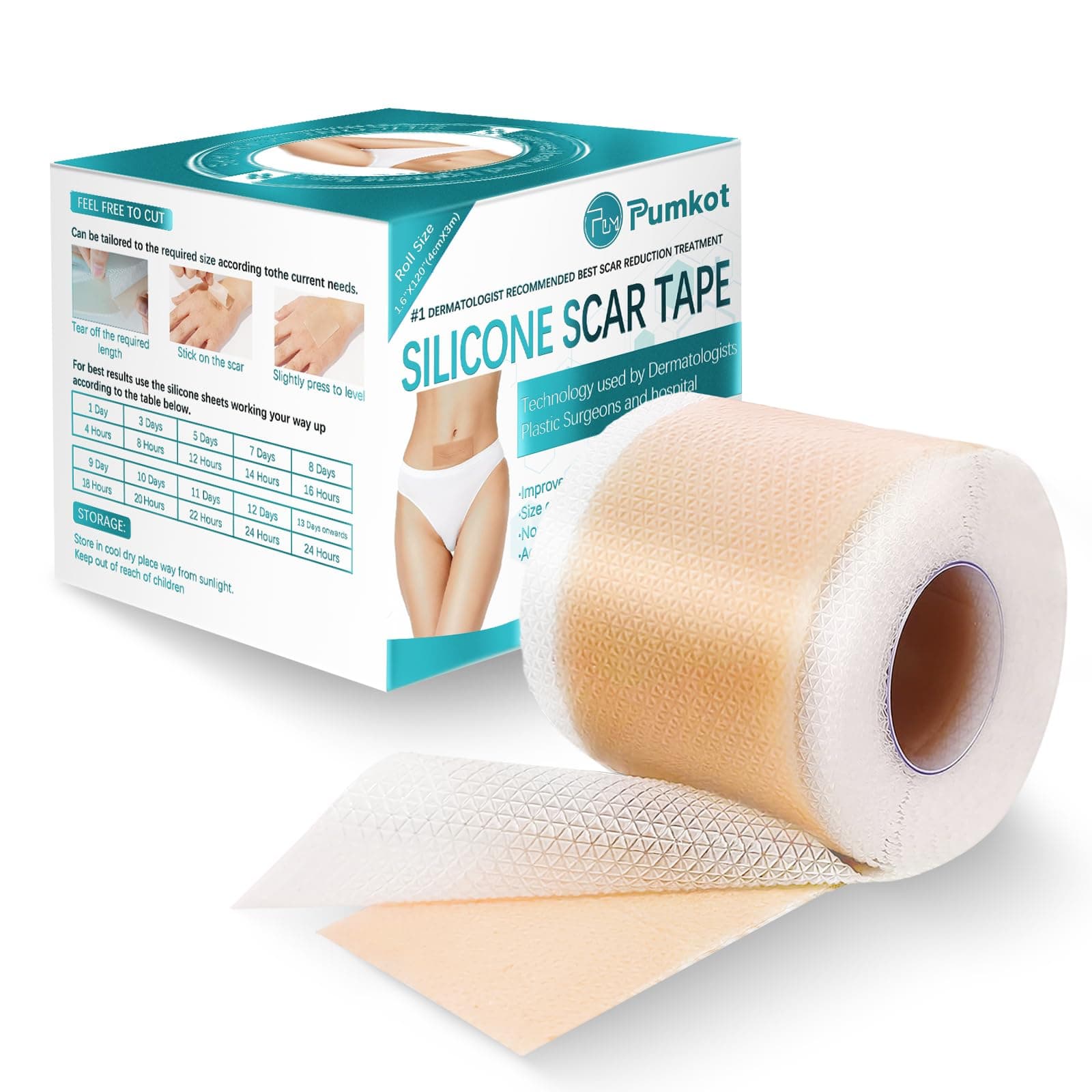 Silicone Scar Sheets, Silicone Scar Tape(1.6” x 120” Roll-3M), Scar Removal Away Strips for Surgical Scars, Keloid, C-Section, Burn Et