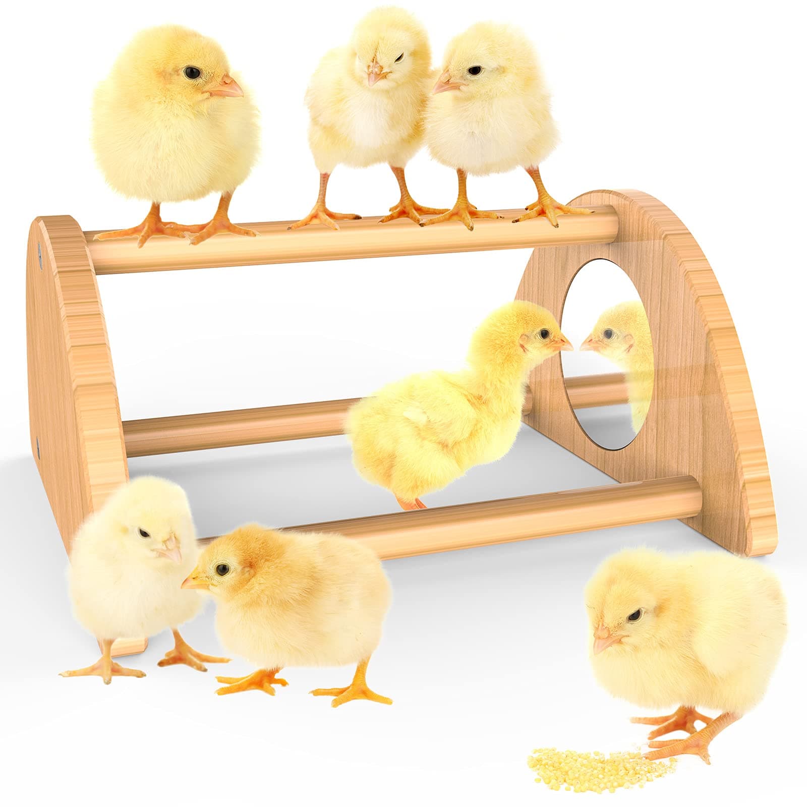 Mini Chick Perch with Mirror, Strong Bamboo Roosting Bar for coop and brooder, Training Perch for Baby, El Pollitos, La Pollita, Easy to Assemble and Clean, Fun Toys for Chick