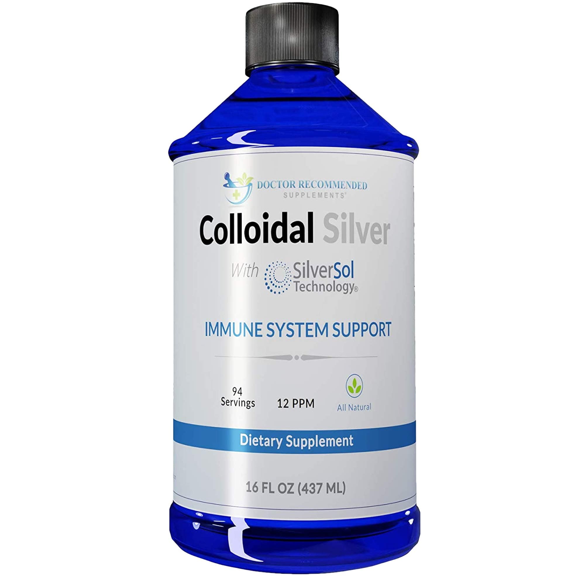 Colloidal Silver Liquid - 12 PPM Premium Silver Solution, 60 MCG Per Serving, All Natural, Vegan Immune System Support, Ionic Silver Water Daily Mineral Supplement 16 Fl oz, 96 Servings