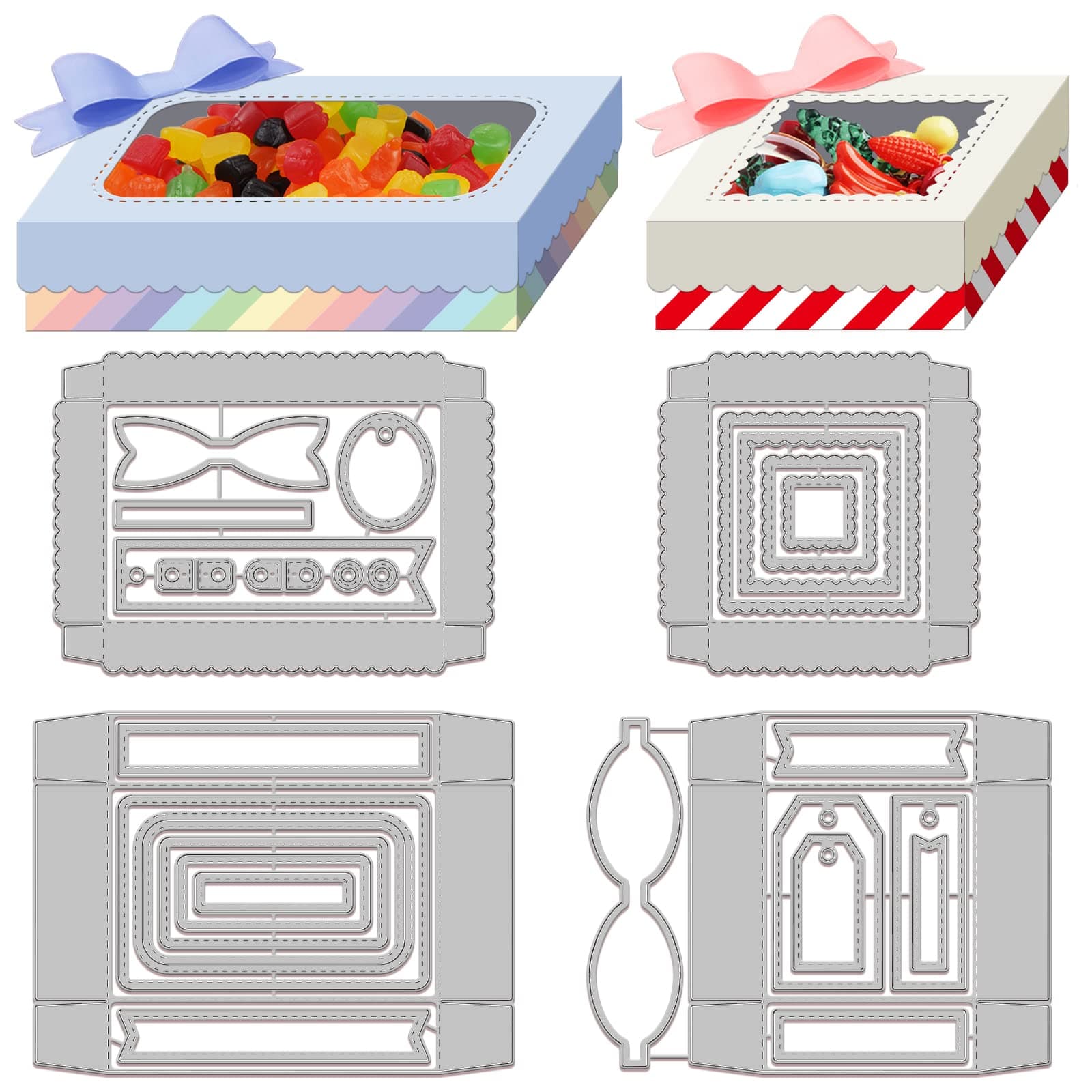 GLOBLELAND Gift Box with Window Cutting Dies Metal 3D Candy Box Frame Die Cuts Embossing Stencils Template for Paper Card Making Decoration DIY Scrapbooking Album Craft Decor