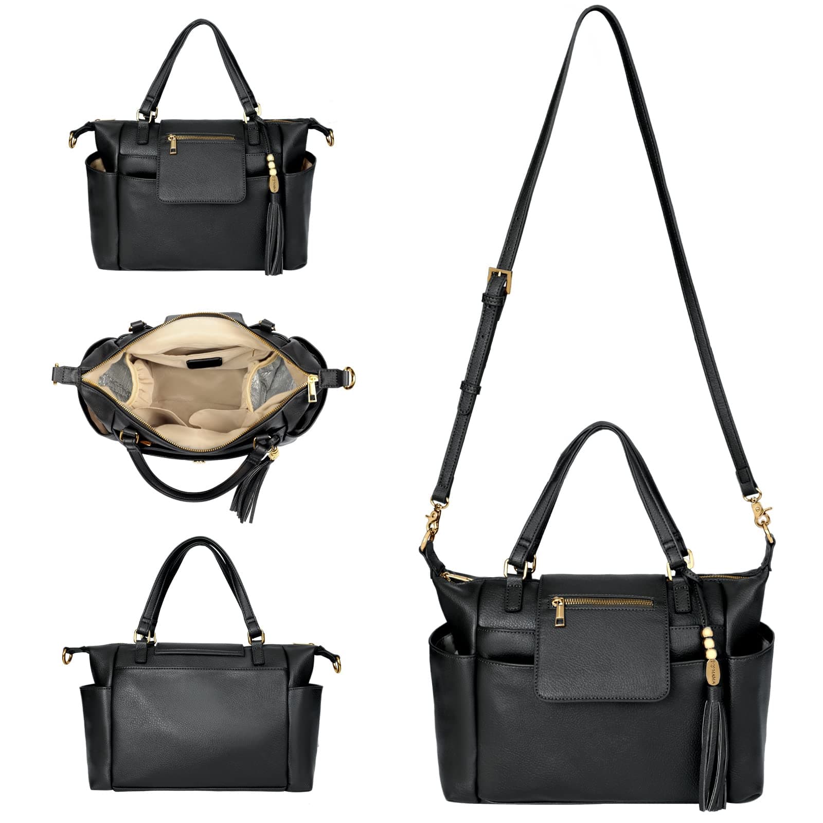 OmanmoliSmall Diaper Bag,Mini Diaper Bag Tote, Leather Crossbody Diaper Bag Clutch with 12 Pocekts Diaper Bag Purses for Women Girls,Crossbody Strap,2 Insulated Pockets,Black