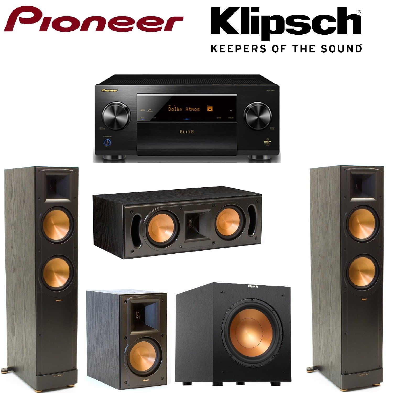 Pioneer Elite 11.2 Channel Class D3 Network AV Receiver, Black (SC-LX901) + Klipsch RB-51 II Bookshelf + Klipsch - RC-42 II Center + Klipsch R-10SW Subwoofer + Pair of Klipsch RF-82 II Bundle