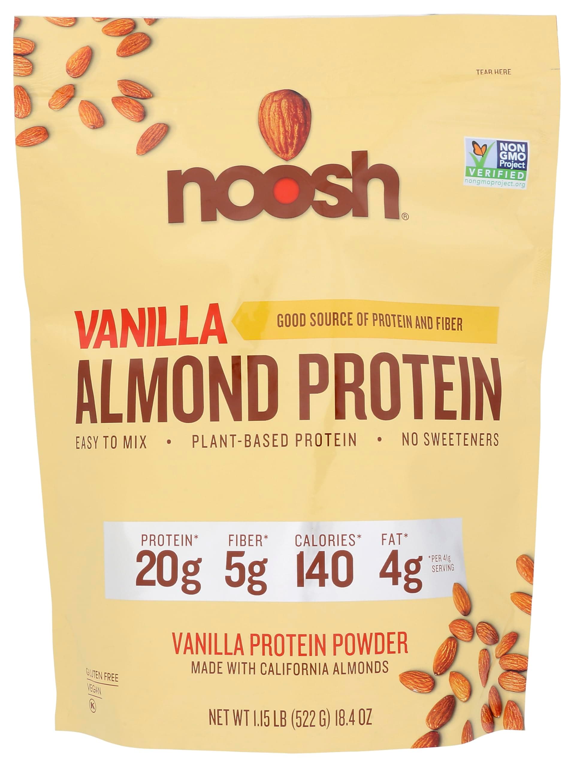 NOOSH Plant Based Almond Protein Powder Vanilla 35 Gram - Vegan, All Natural Ingredients, Non-GMO, Gluten Free, Kosher, Peanut Free, Soy Free, Dairy Free (Vanilla)