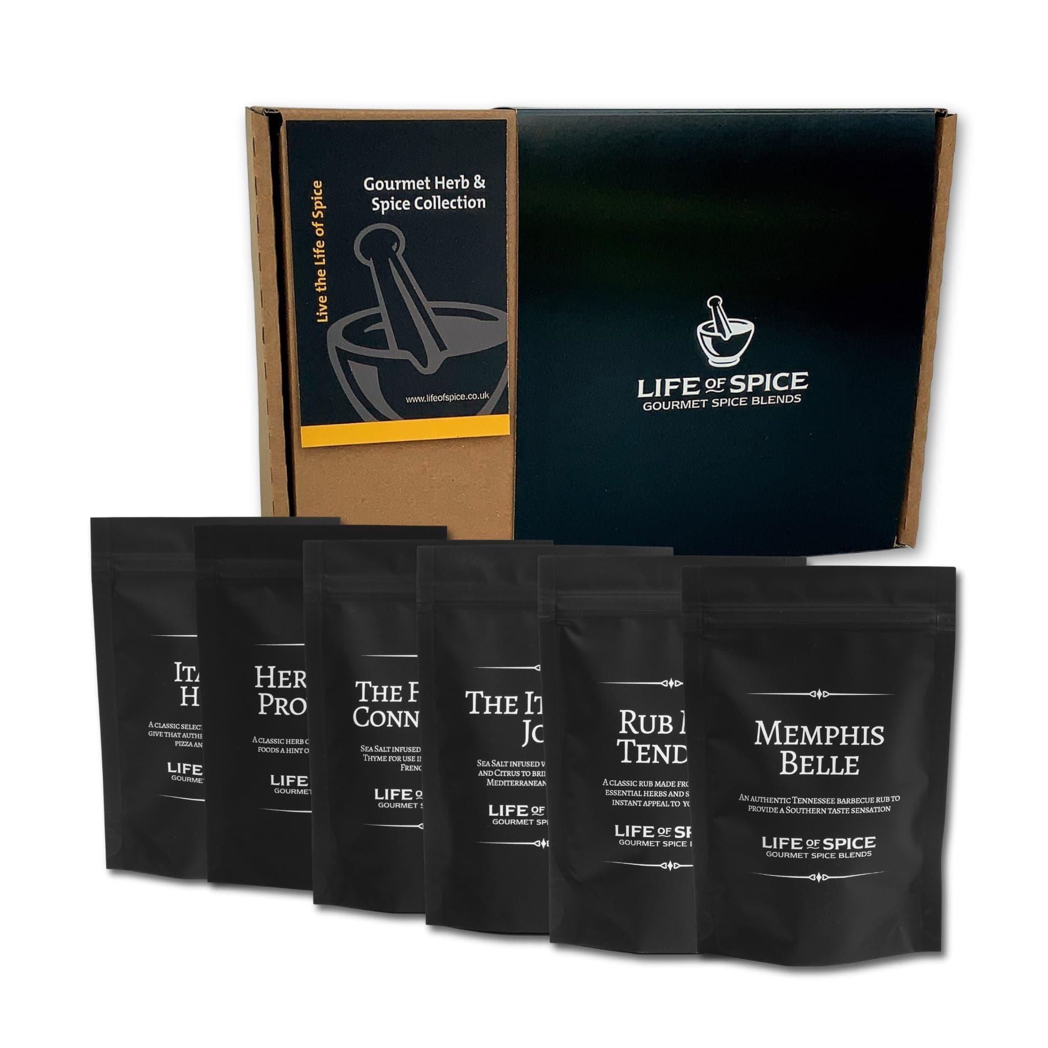 Life of Spice Gourmet Herb & Spice Collection | Great Selection of Rubs, Salts and Herbs | 296g | 6 Unique Flavours with Recipe Cards | 2 Rubs - 2 Salts - 2 Herbs | Great Christmas or Birthday Gift