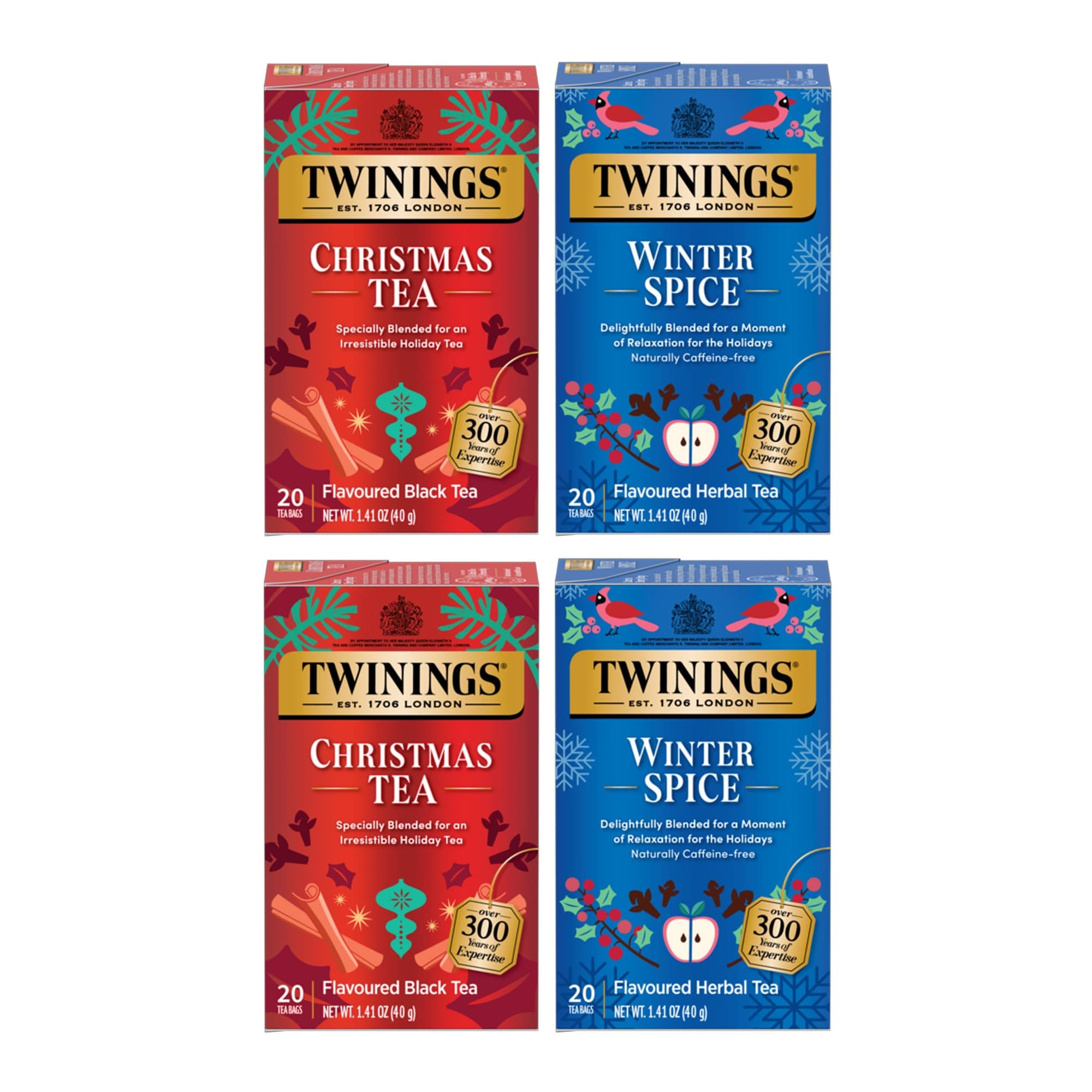 Holiday Variety Pack Tea Bags, Christmas Tea and Winter Spice, 20 Count (Pack of 4), Enjoy Hot or Iced