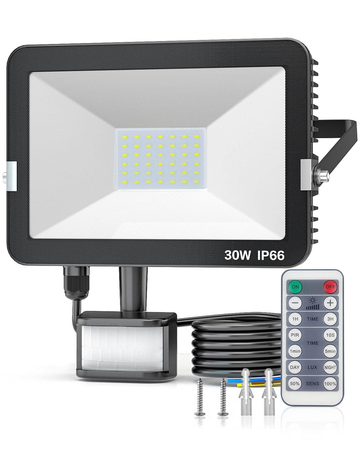 KALAHOL 2024 Newest 30W Security Lights Outdoor Motion Sensor with IR Remote Control, 3000LM 6500K Cold White Outdoor Lights IP66 Waterproof LED Floodlights for Garden, Backyard