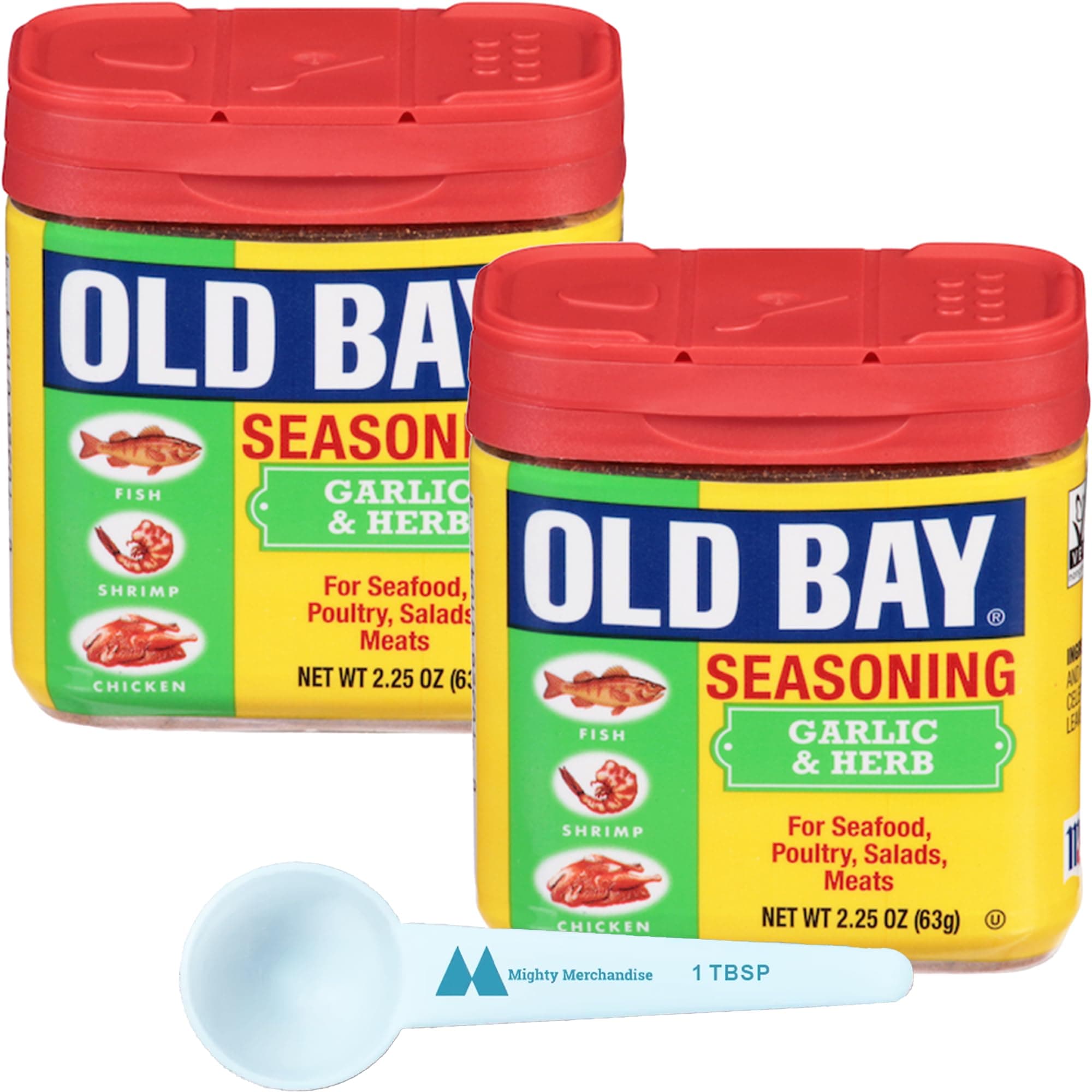OLD BAY Garlic Herb Seasoning | 2.35 oz Each (Pack of 2) | Bundle With Mighty Merchandise Measuring Spoon