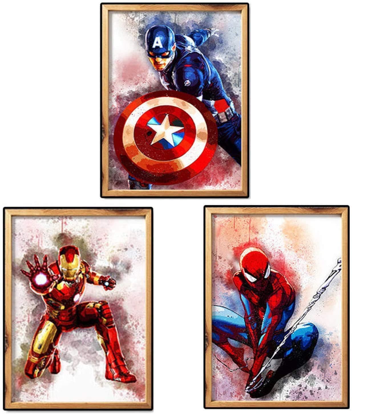 3Pack 5D Diamond Painting Kits Full Drill Diamond Embroidery Superhero Pattern（11.8X15.7 inch X3)