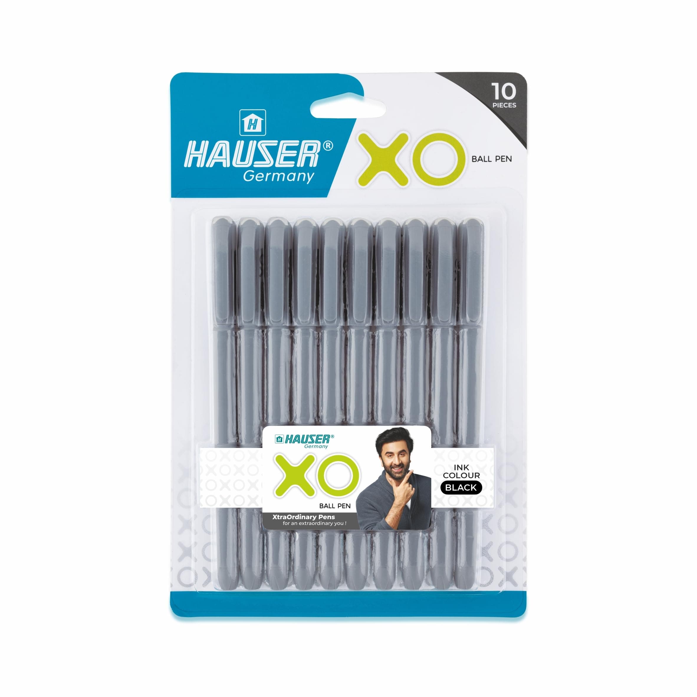 Hauser Germany Xo Ballpoint Pen Box Pack | 0.7mm Tip Size | Sleek Body & Minimalist Design | Matte Finish | Solid Body Type | Low Viscosity Ink | Ultra Durable Tip | Black Ink Set of 10