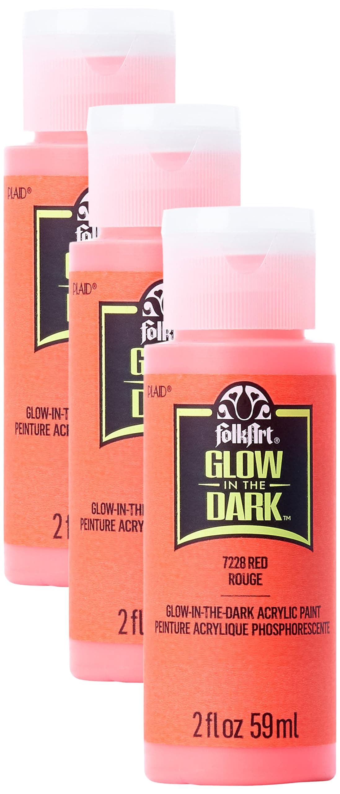 FolkArt Glow-in-the-Dark Acrylic Paint, 2 oz., Red (Pack of 3)