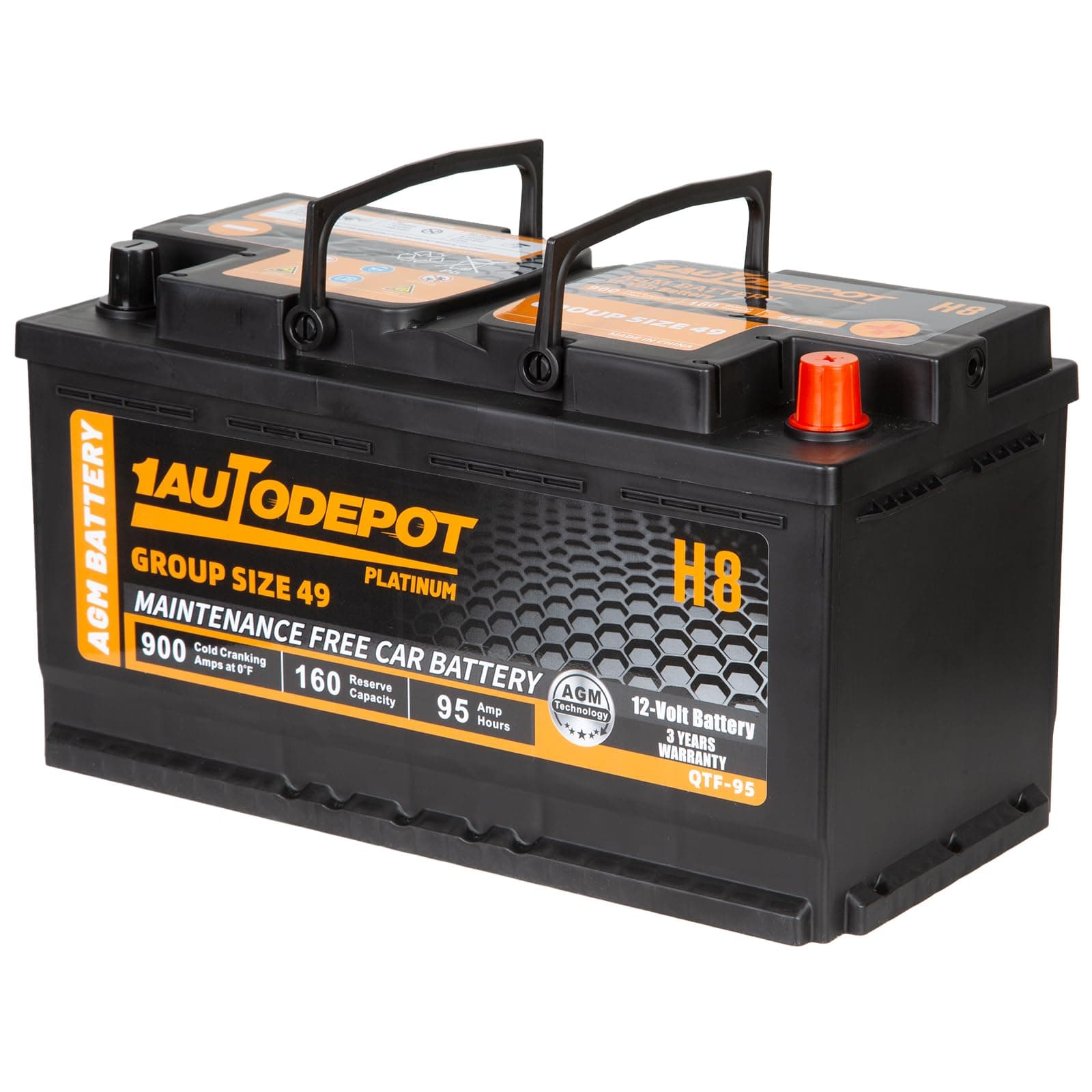 BCI Group 49 Car Battery, 12V 95Ah Size H8 Automotive Battery Premium Maintenance Free AGM Batteries, 900CCA, 160RC