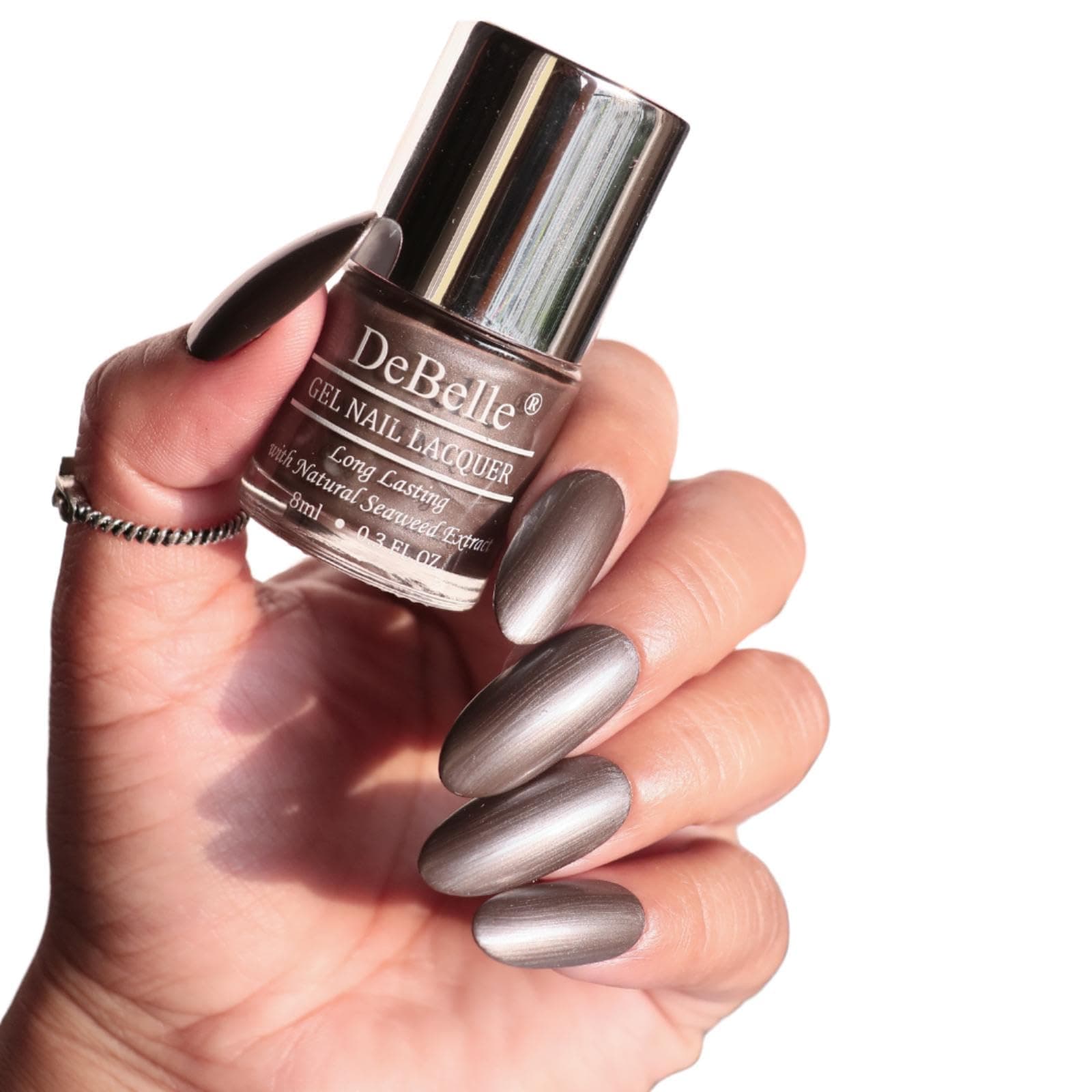 Gel Nail Polish Polaris (Dark Metallic Grey Nail Paint)|Non UV - Gel Finish |Chip Resistant | Seaweed Enriched Formula| Long Lasting|Cruelty and Toxic Free| 8ml