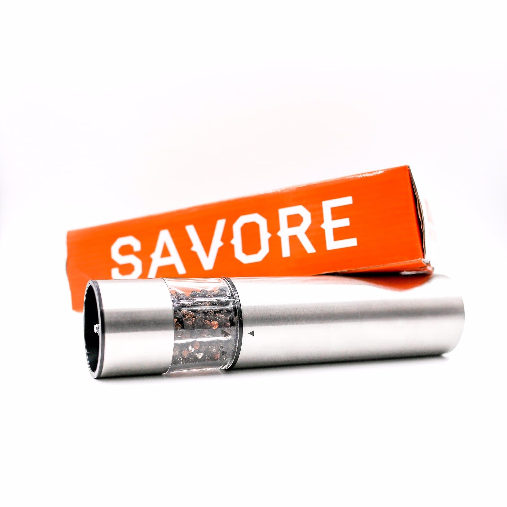Savore Automatic Electric Salt or Pepper Grinder Mill,Quality Stainless Steel, Battery Powered with LED Light At Bottom Upgrade From Your Regular OXO Shaker