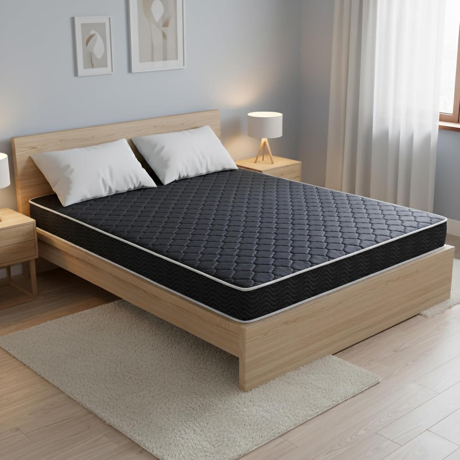 6-Inch Water-Resistant High-Density Foam Mattress Made in USA with Stylish Diamond-Quilted Breathable Fabric, Distributes Weight Evenly, Twin Deluxe, Navy Blue