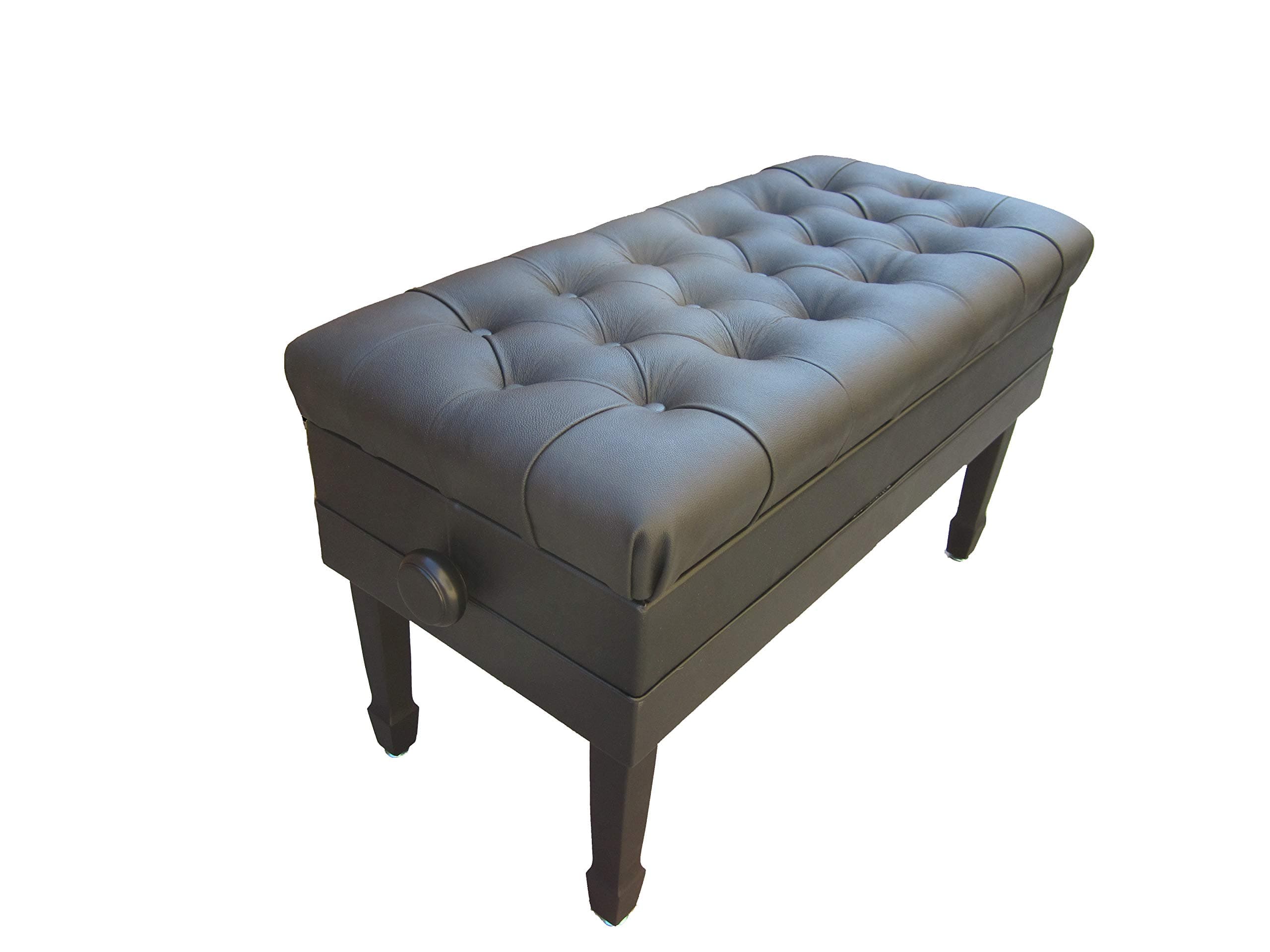 Genuine Leather Adjustable Duet Size Artist Concert Piano Bench Stool in Ebony with Music Storage
