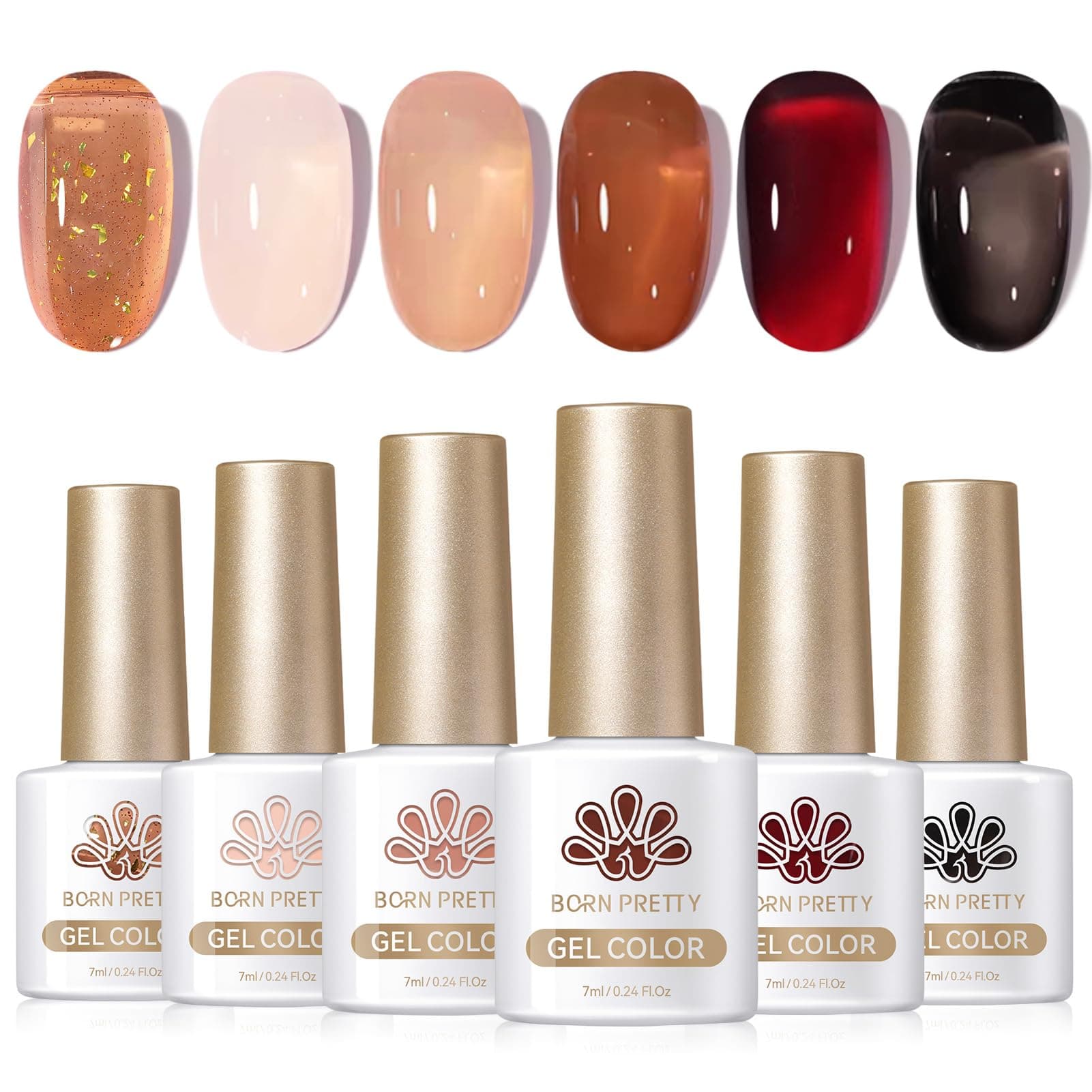 Born Pretty Jelly Gel Nail Polish Set Fall Winter Brown Blood Red Burgundy Black Gel Polish Sheer Milky Nude Transparent Gel Polish Set Nail Art Varnish Manicure Collection Gift 7ML 6PCS
