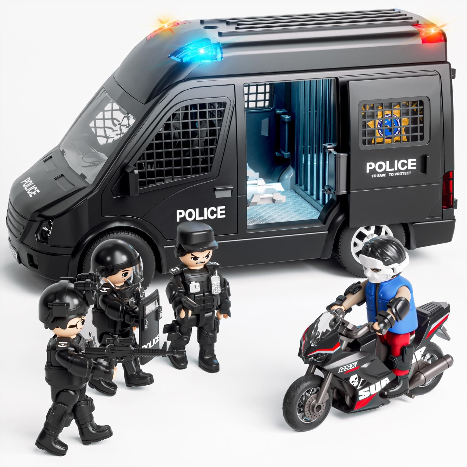 Doloowee - Police toy truck for kids ages 3-8, large toy cars with lights and sounds, emergency toys for toddlers, law enforcement role play