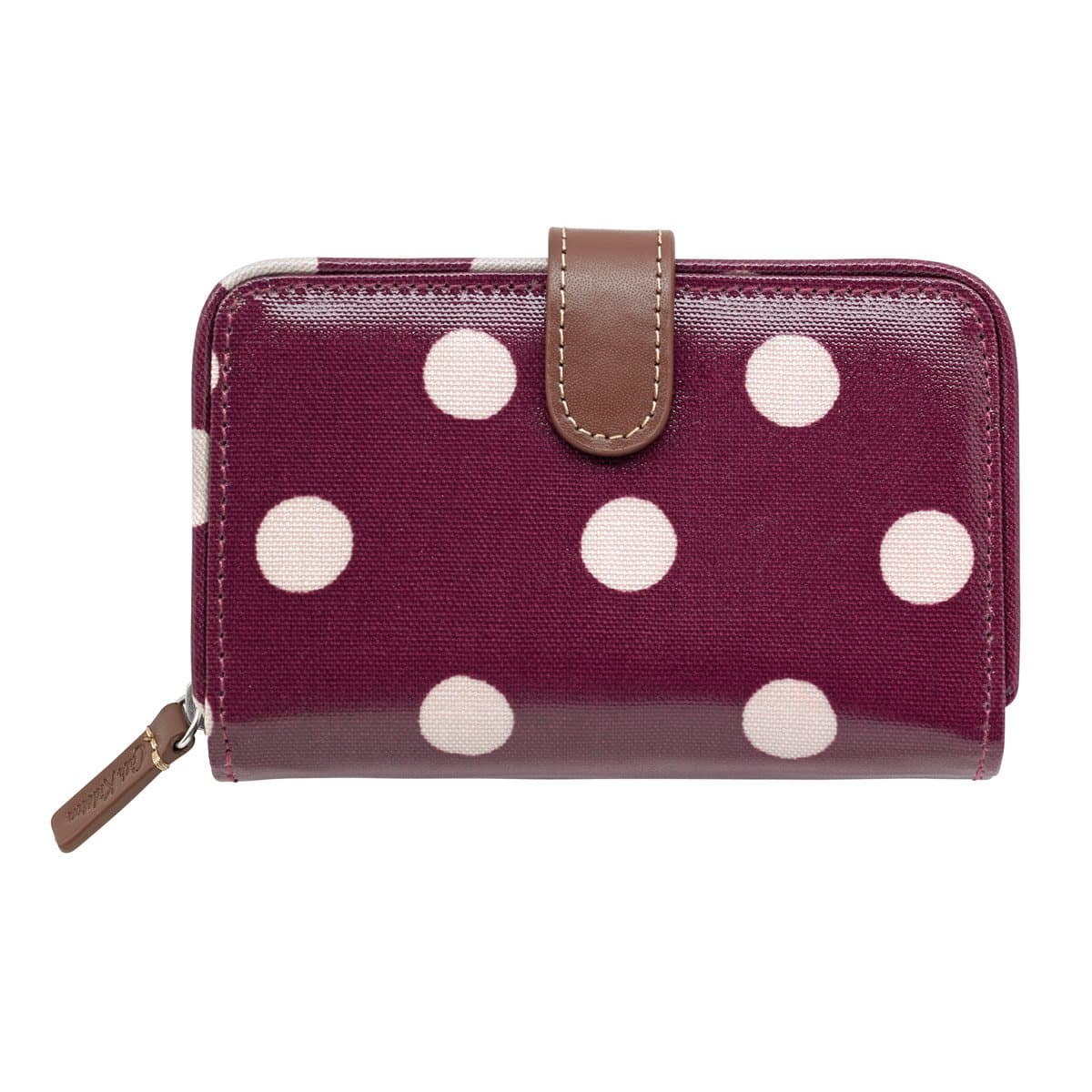 Cath Kidston Folded Zip Wallet Button Spot Burgundy