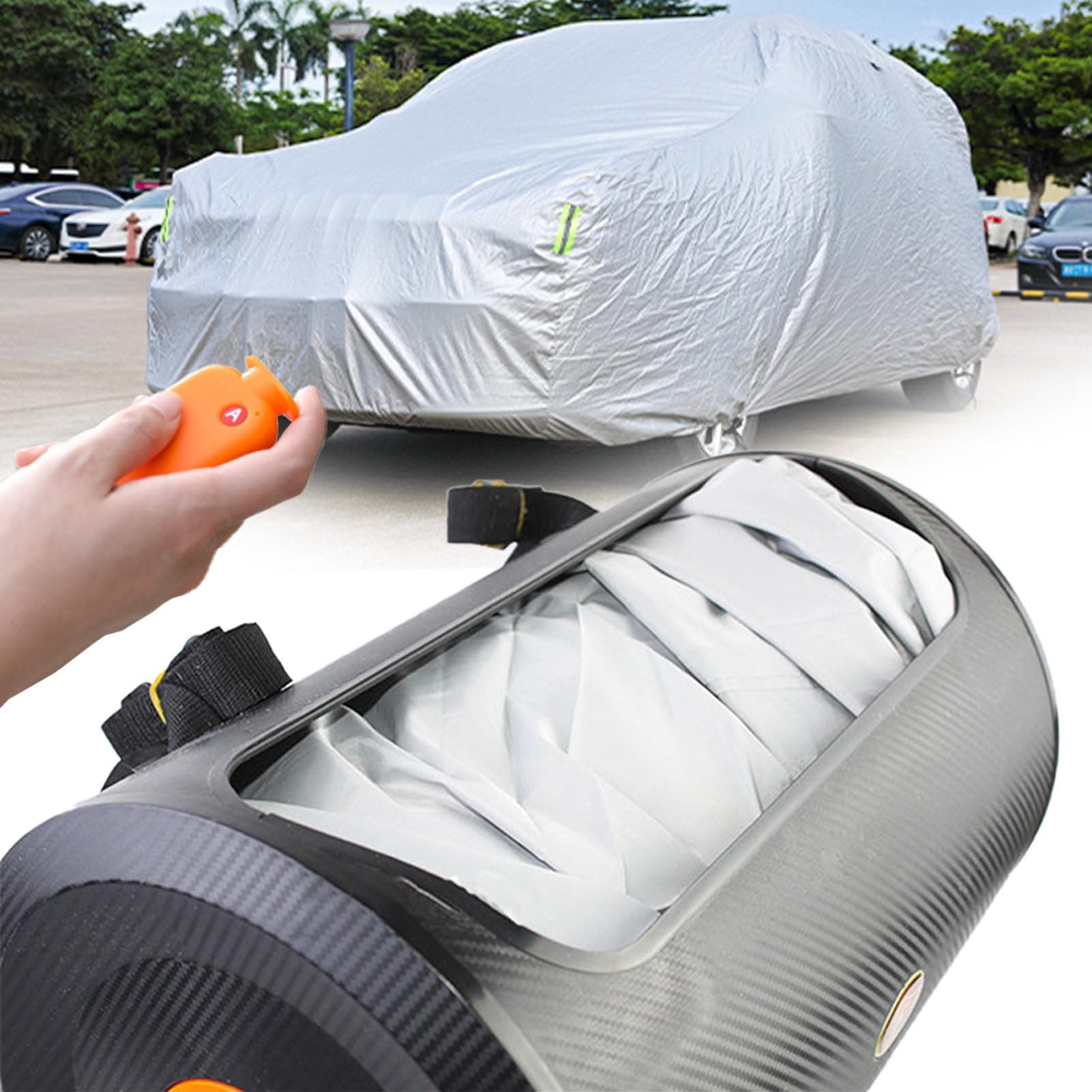 Auto Retractable Car Cover - Universal, Windproof, Snowproof, UV Protection - One Key Retract/Removable Battery