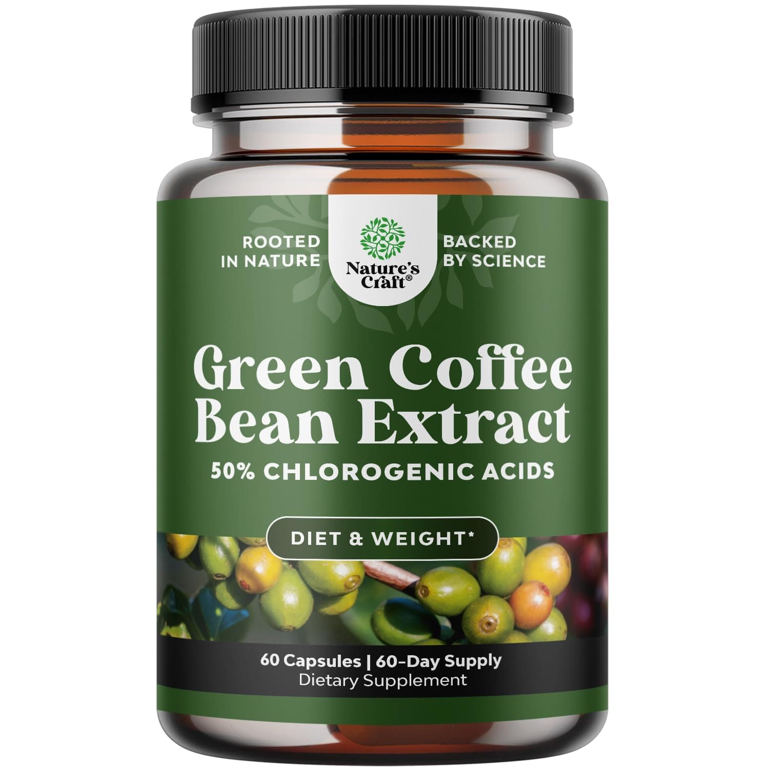 Natures Design Pure Green Coffee Bean Extract – Standardized to 50% Chlorogenic Acid – Weight Loss Supplement for Men & Women – Burns Both Fat and Sugar – High Grade Potent Ingredients