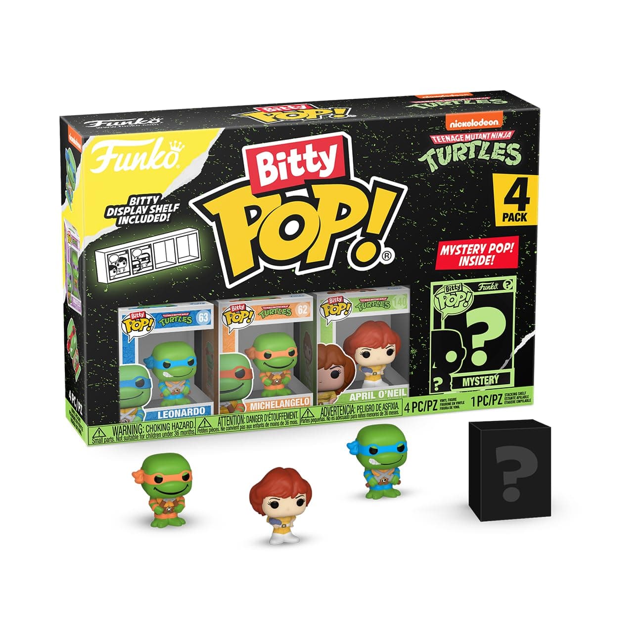 Funko Bitty POP! Teenage Mutant Ninja Turtles (TMNT) - Leonardo, 4-Pack - Leonardo, Michelangelo, April O’Neil and A Surprise Mystery Mini Figure - 0.9 Inch (2.2 Cm) Collectable - Gift Idea - TV Fans